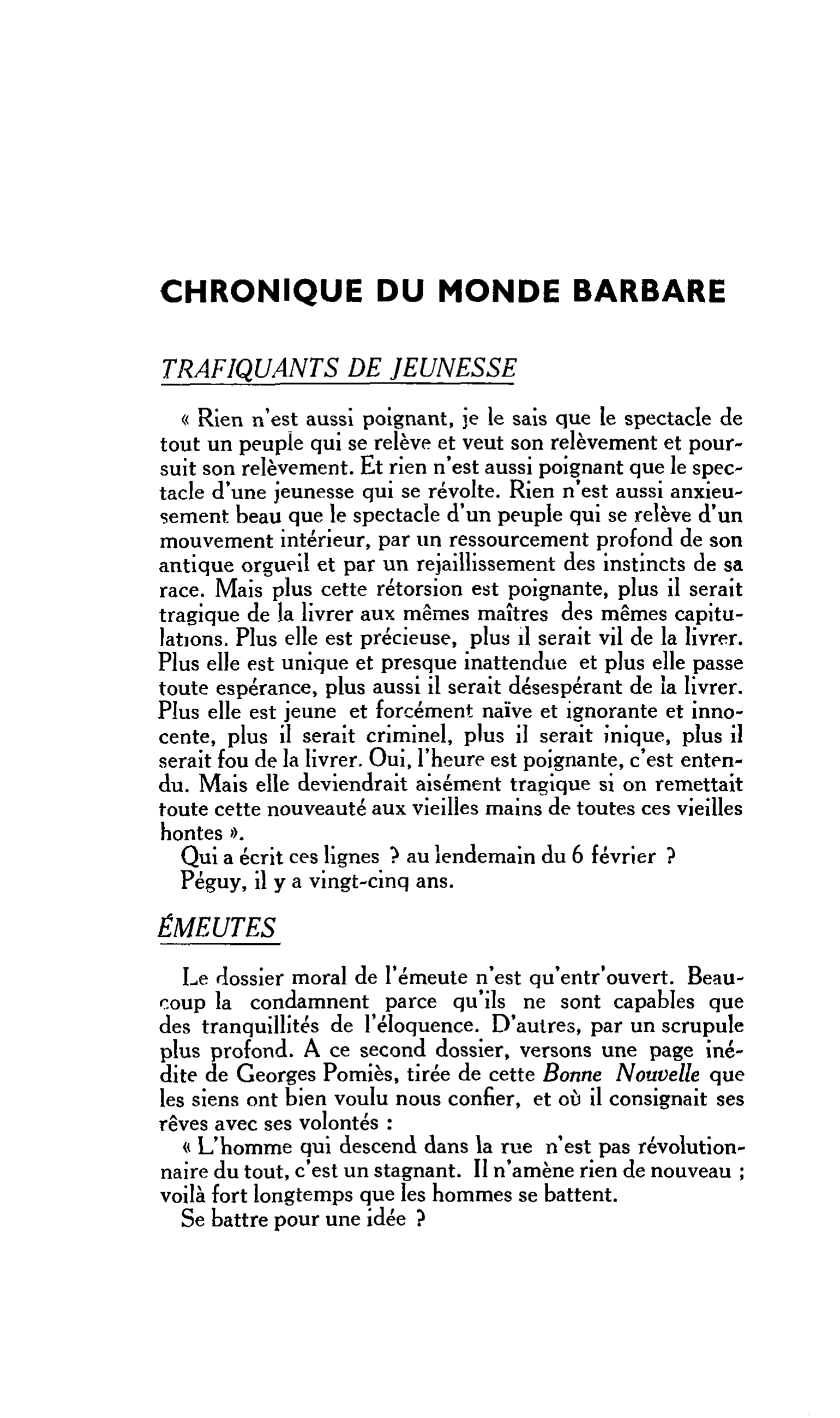 CHRONIQUE DU MONDE BARBARE
