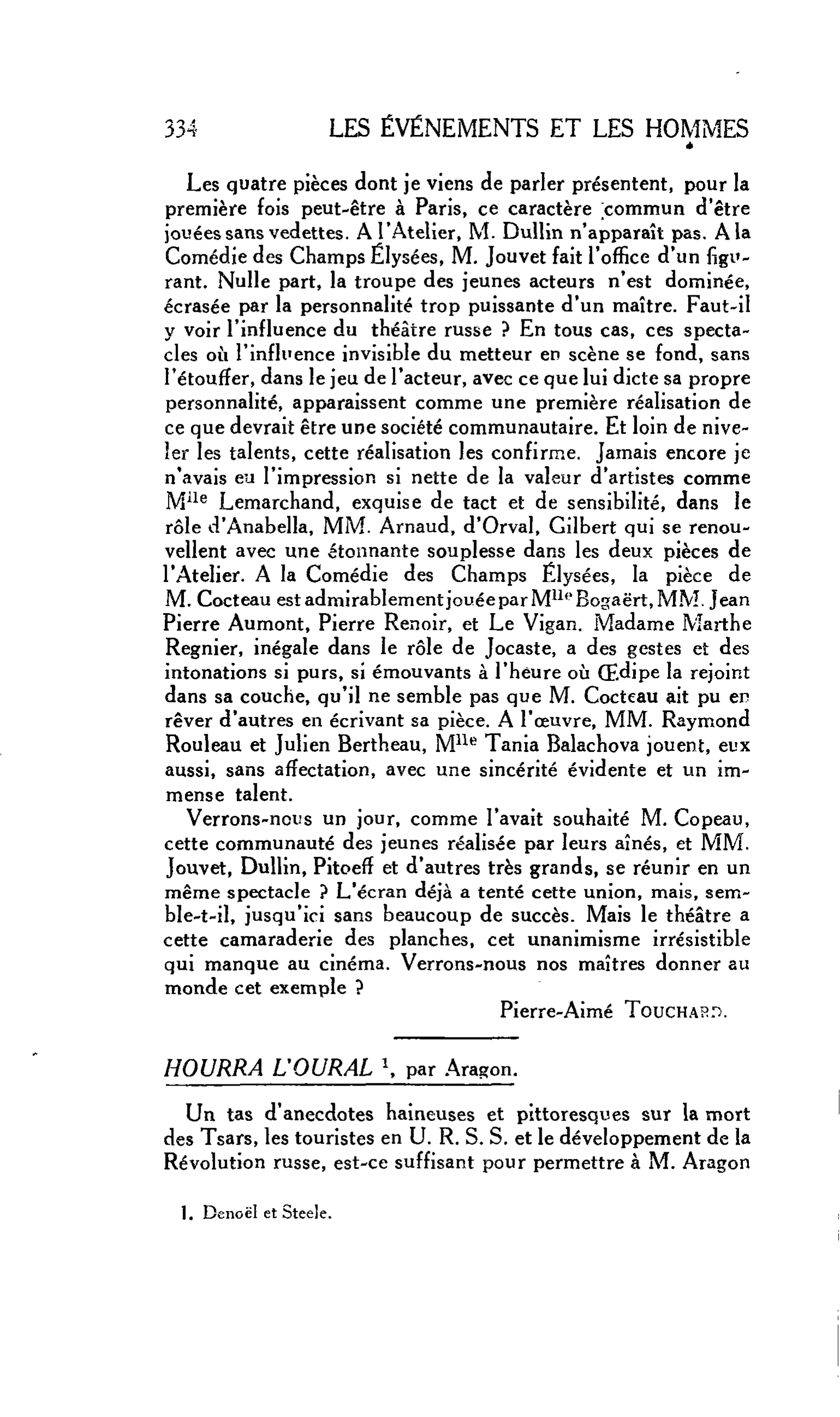 LES LETTRES : HOURRA L’OURAL par Aragon