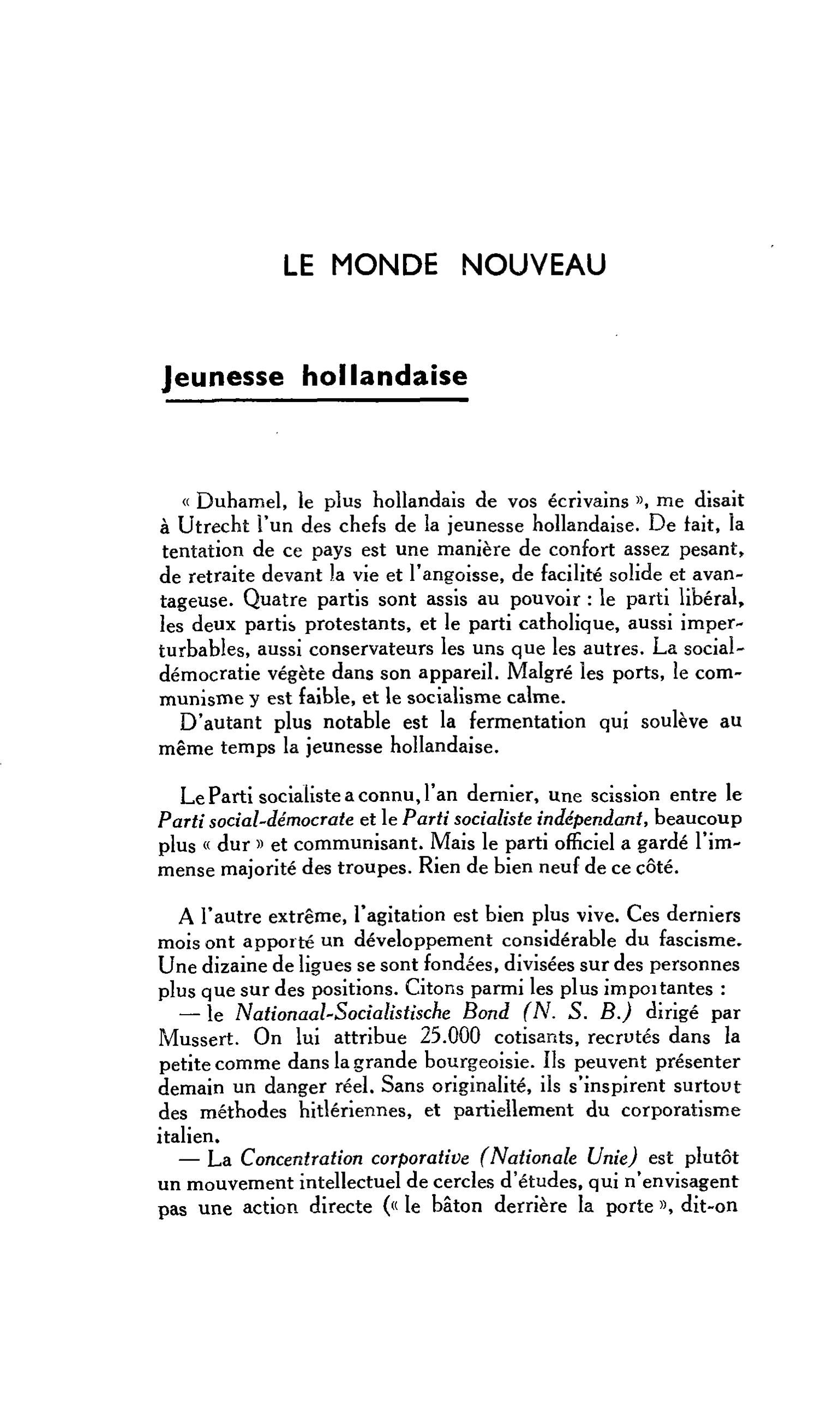 LE MONDE NOUVEAU. Jeunesse hollandaise