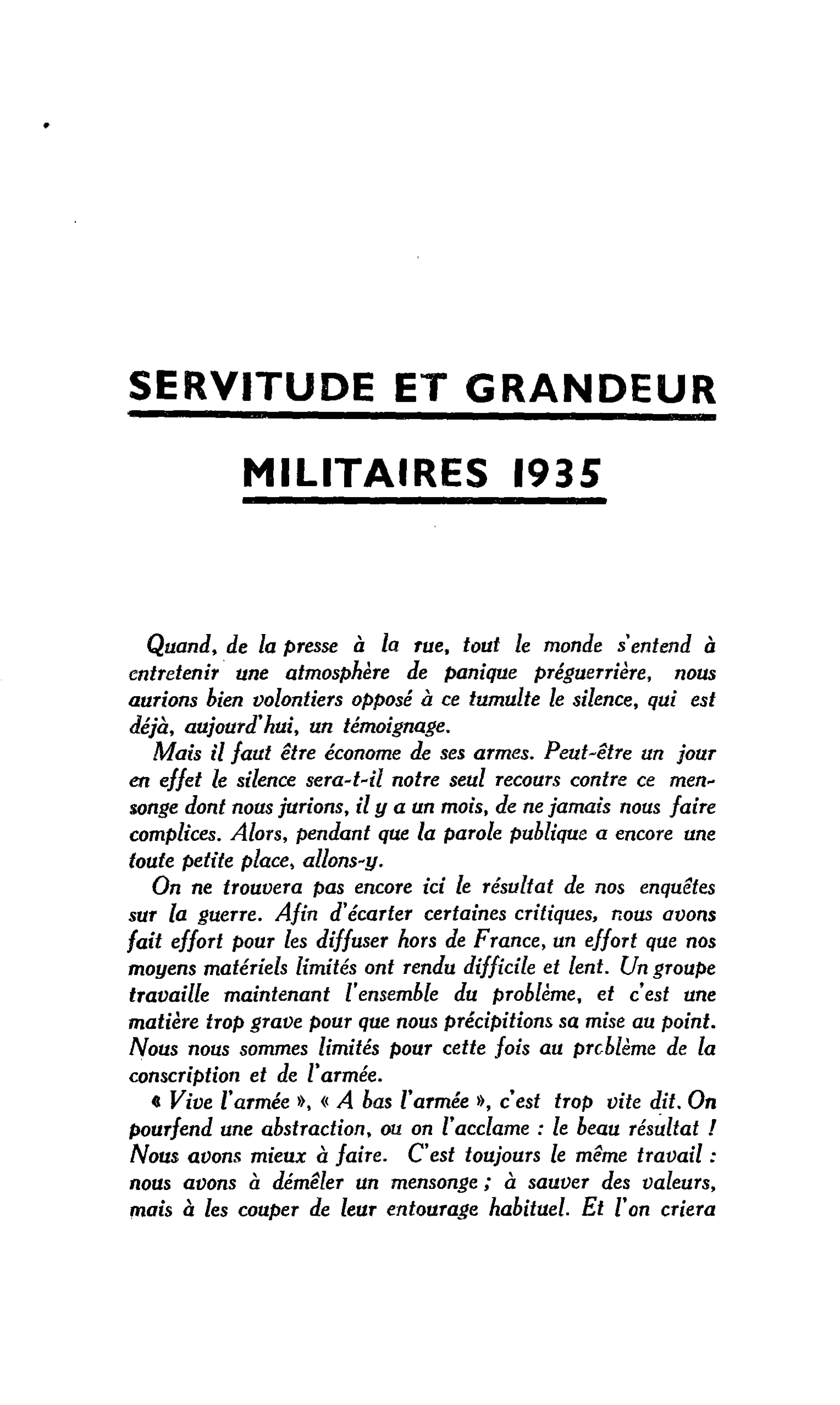 SERVITUDE ET GRANDEUR MILITAIRES 1935