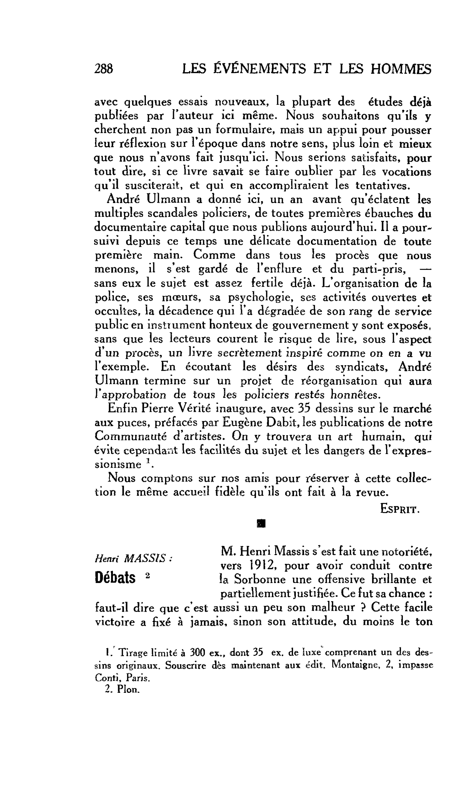 LA PENSÉE ENGAGÉE : Henri MASSIS : Débats