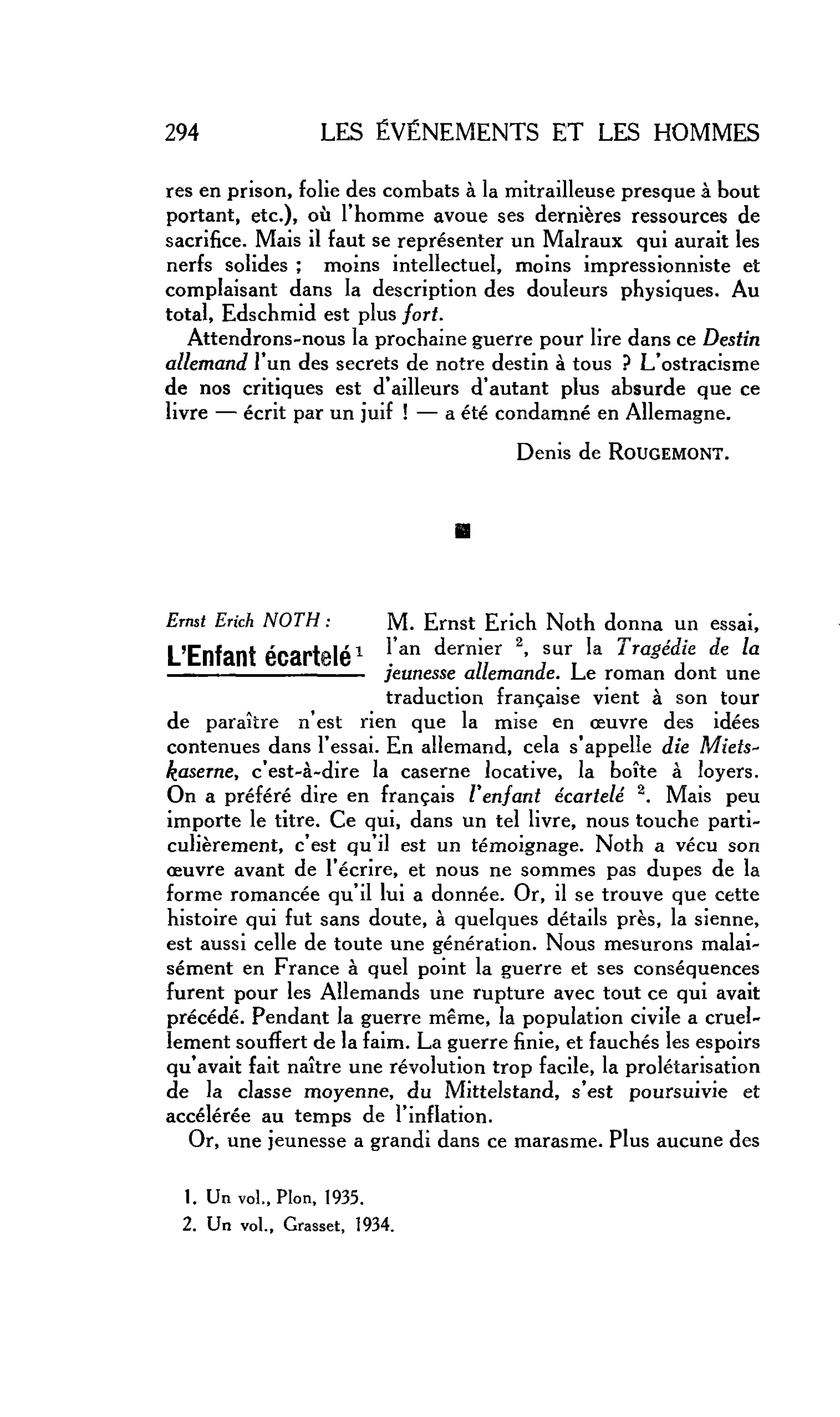 LES LETTRES : Ernst Erich NOTH : L’Enfant écartelé