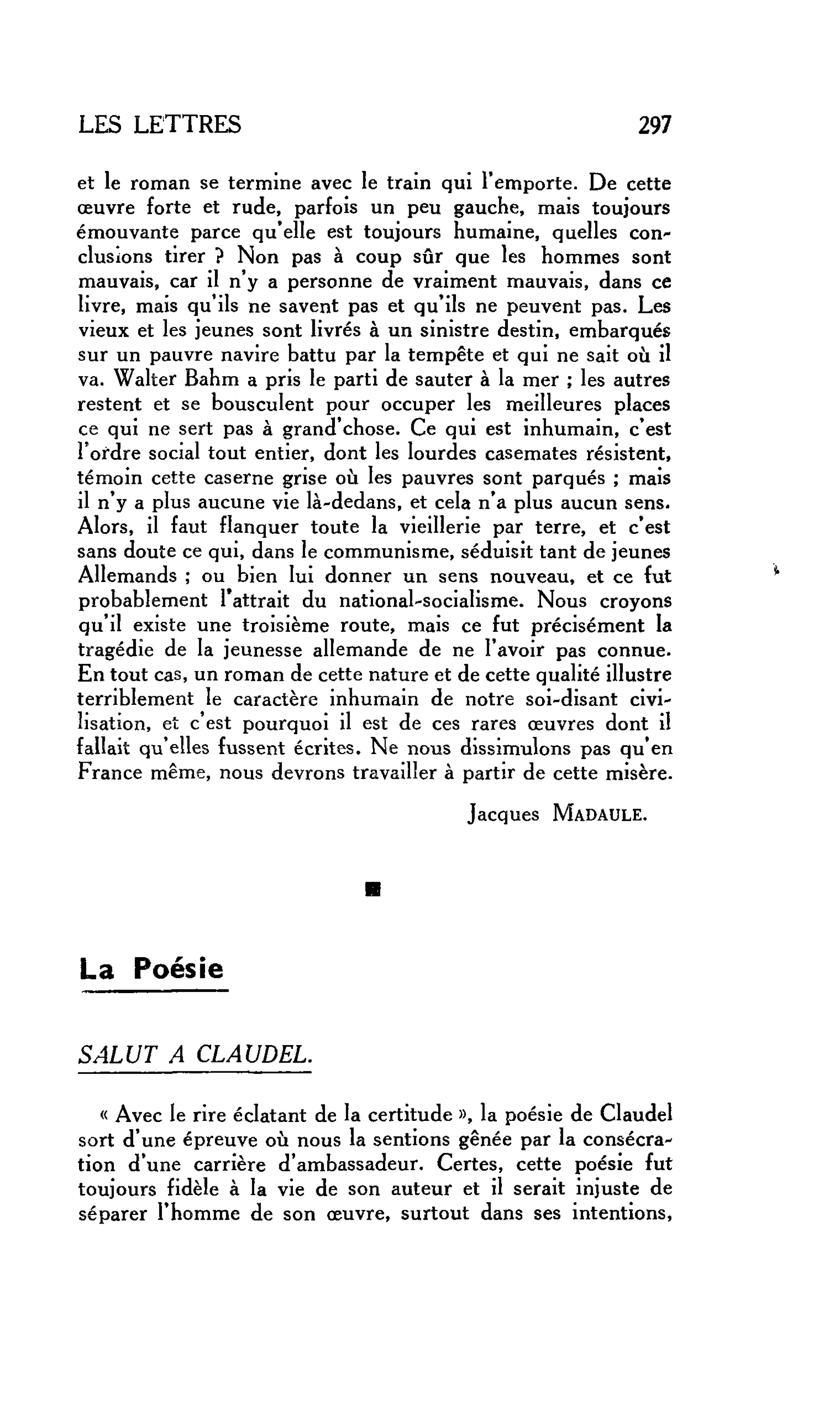 LES LETTRES : La Poésie. SALUT A CLAUDEL