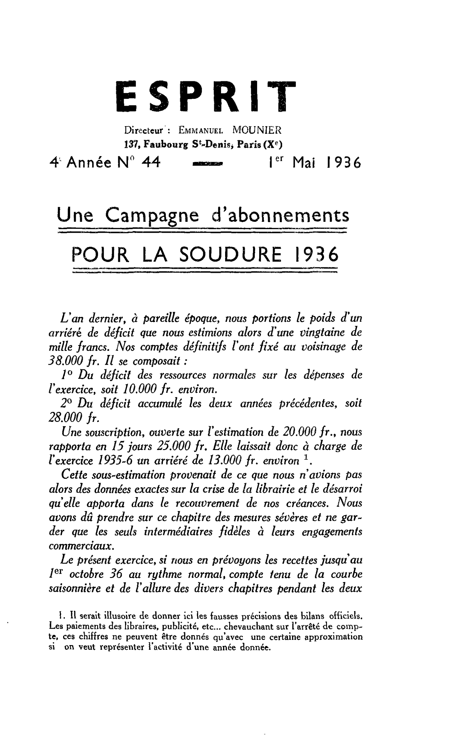 Une Campagne d’abonnements. POUR LA SOUDURE 1936