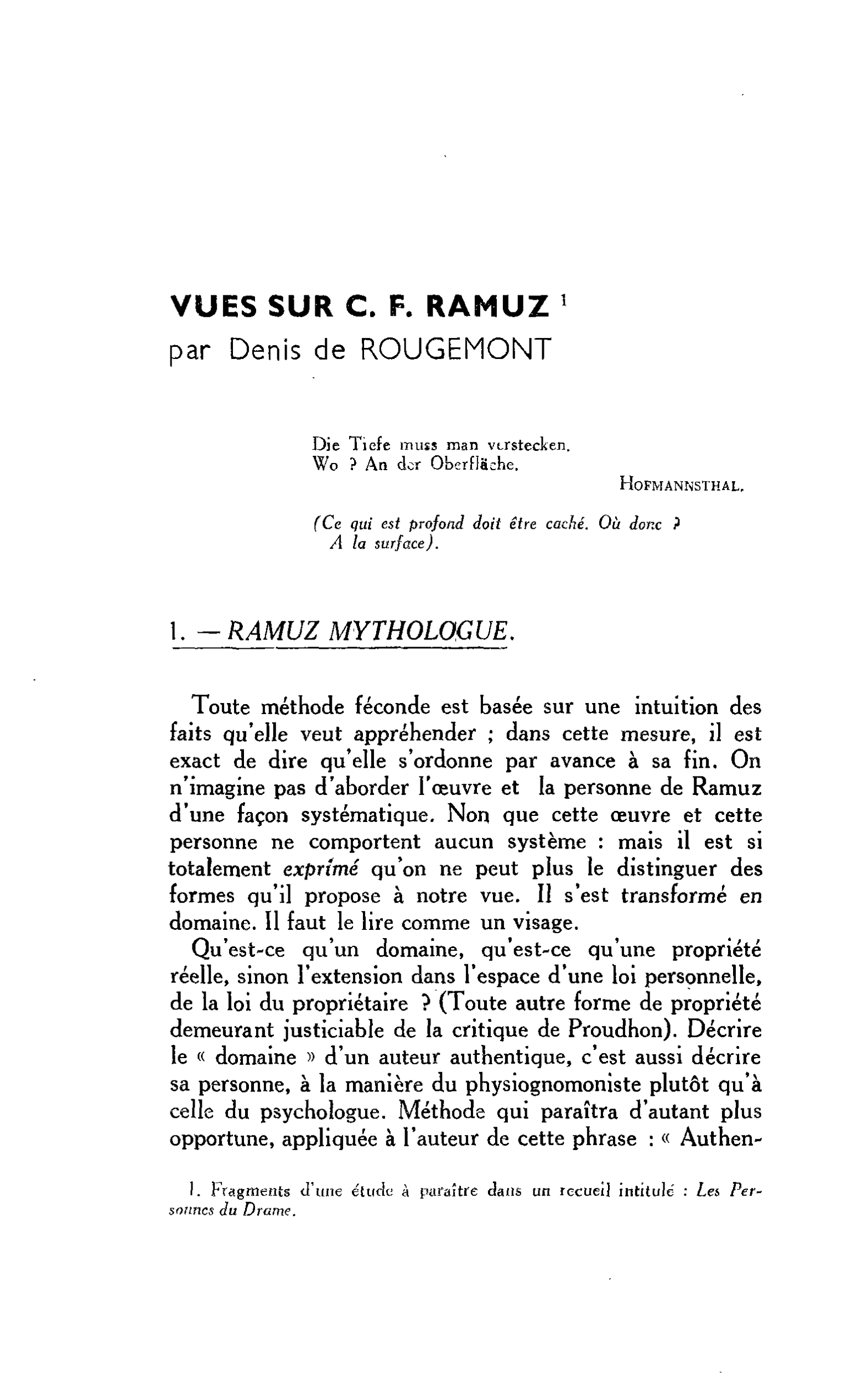 VUES SUR C. F. RAMUZ