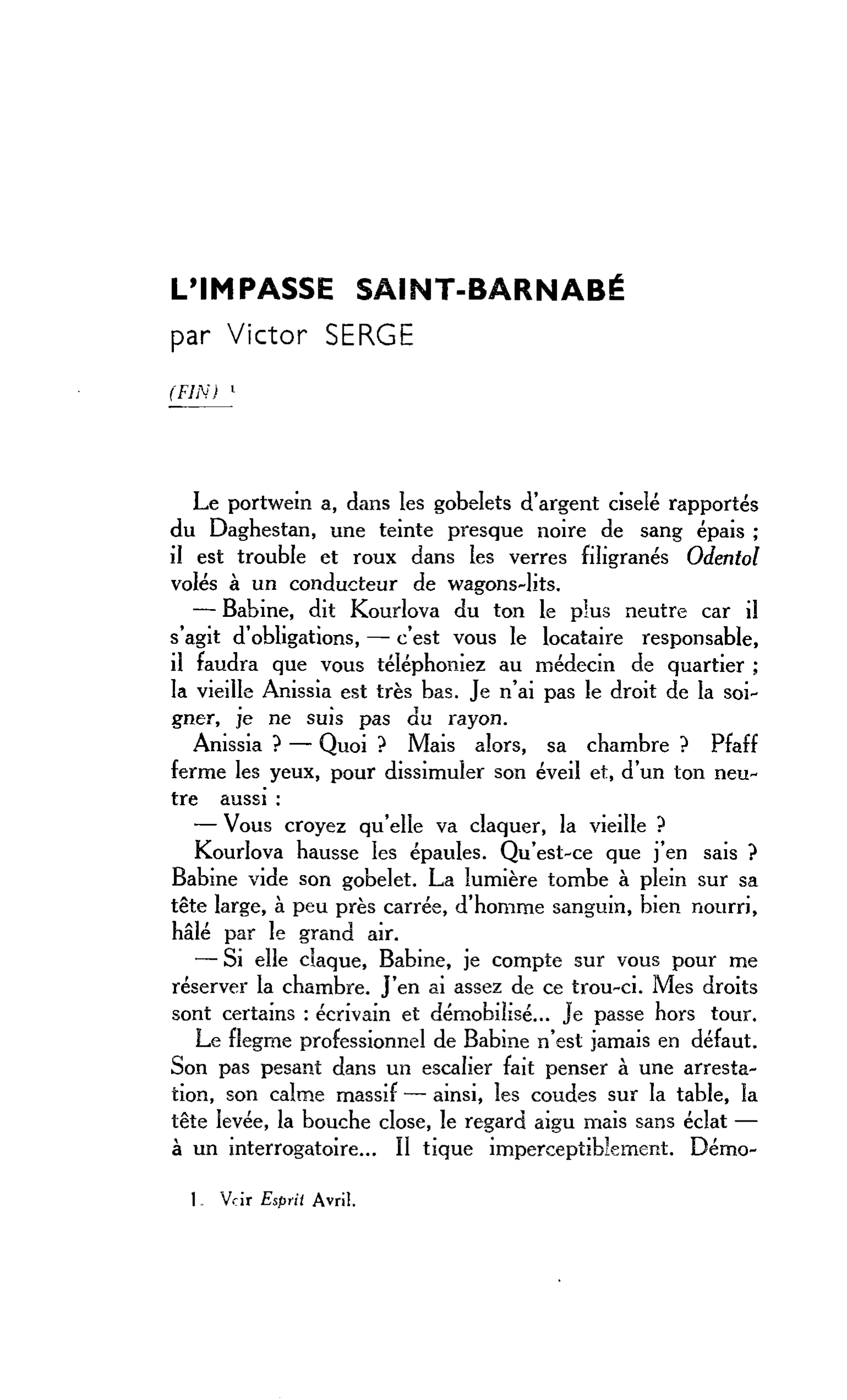 L’IMPASSE SAINT-BARNABE
