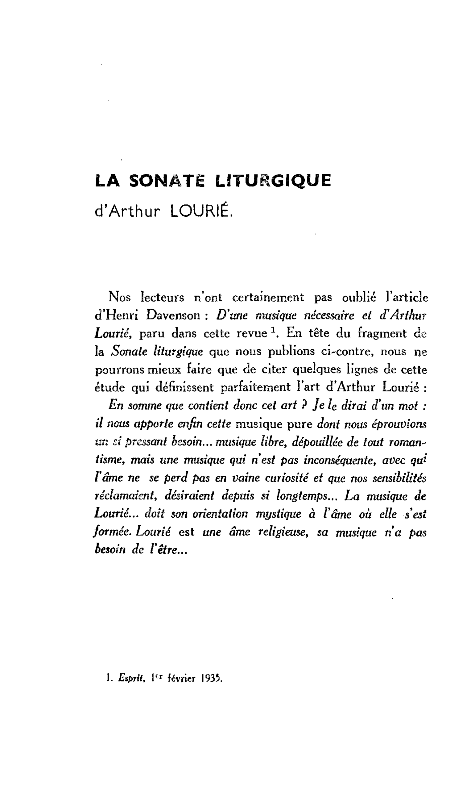 LA SONATE LITURGIQUE