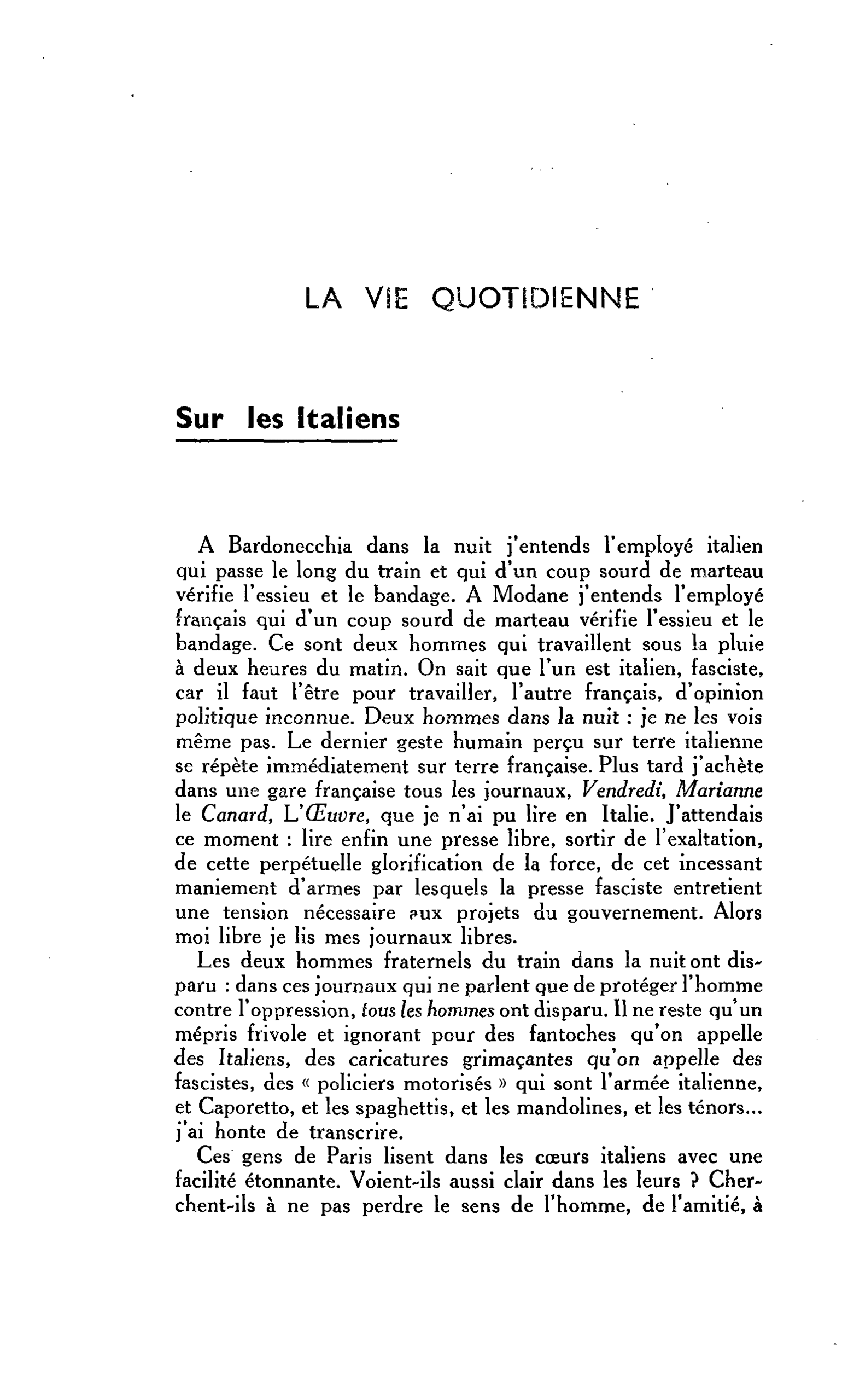 LA VIE QUOTIDIENNE