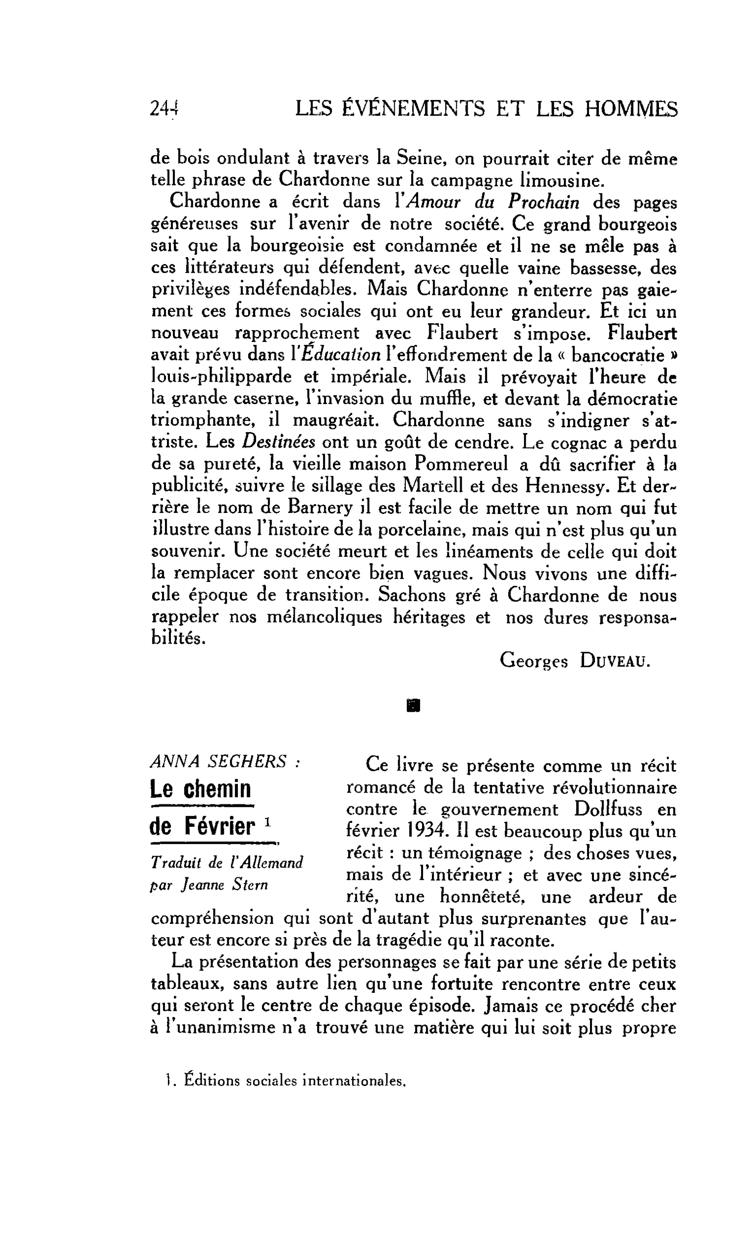 LES LETTRES. ANNA SEGHERS : Le chemin de Février