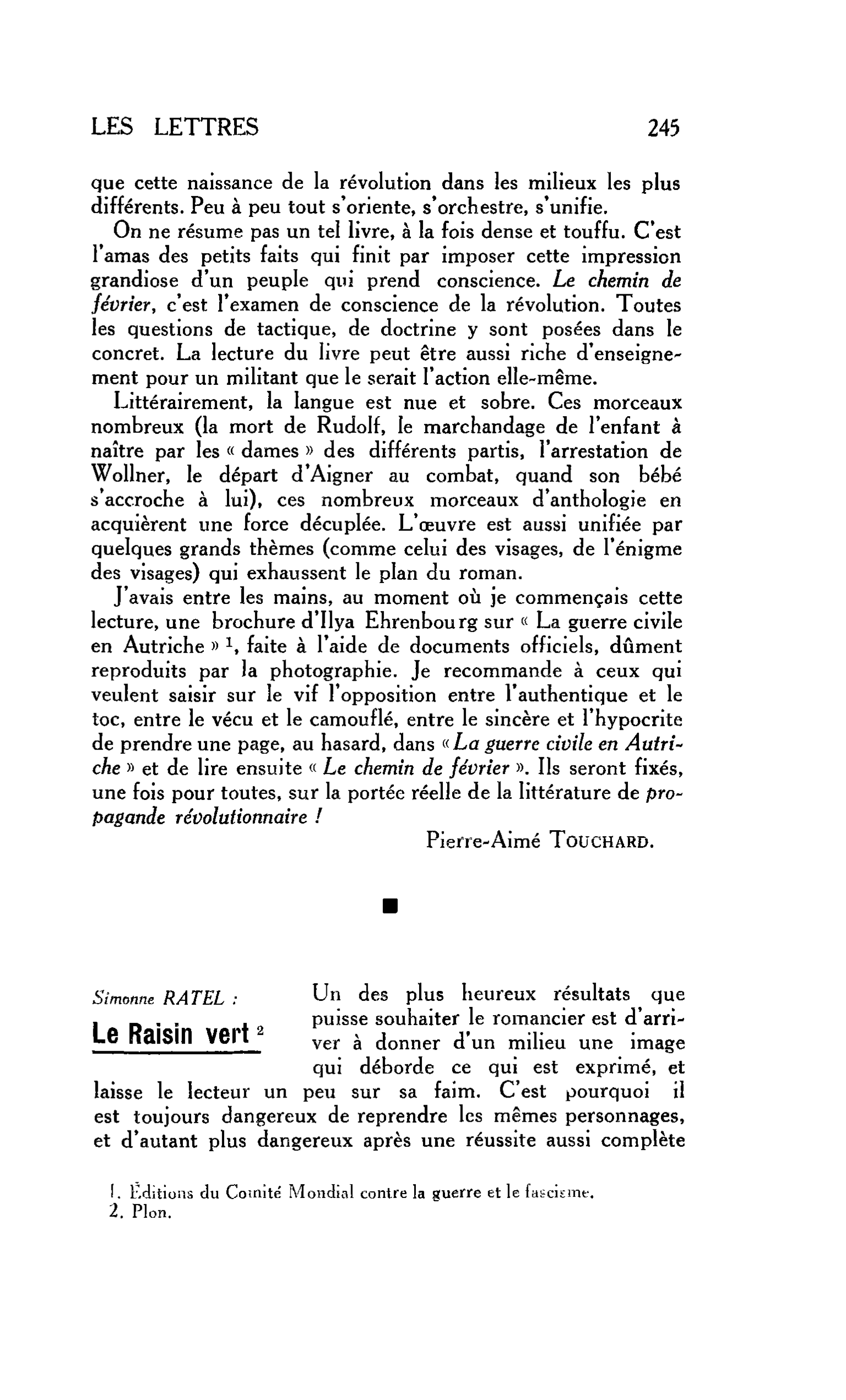 LES LETTRES. Simonne RATEL : Le Raisin vert