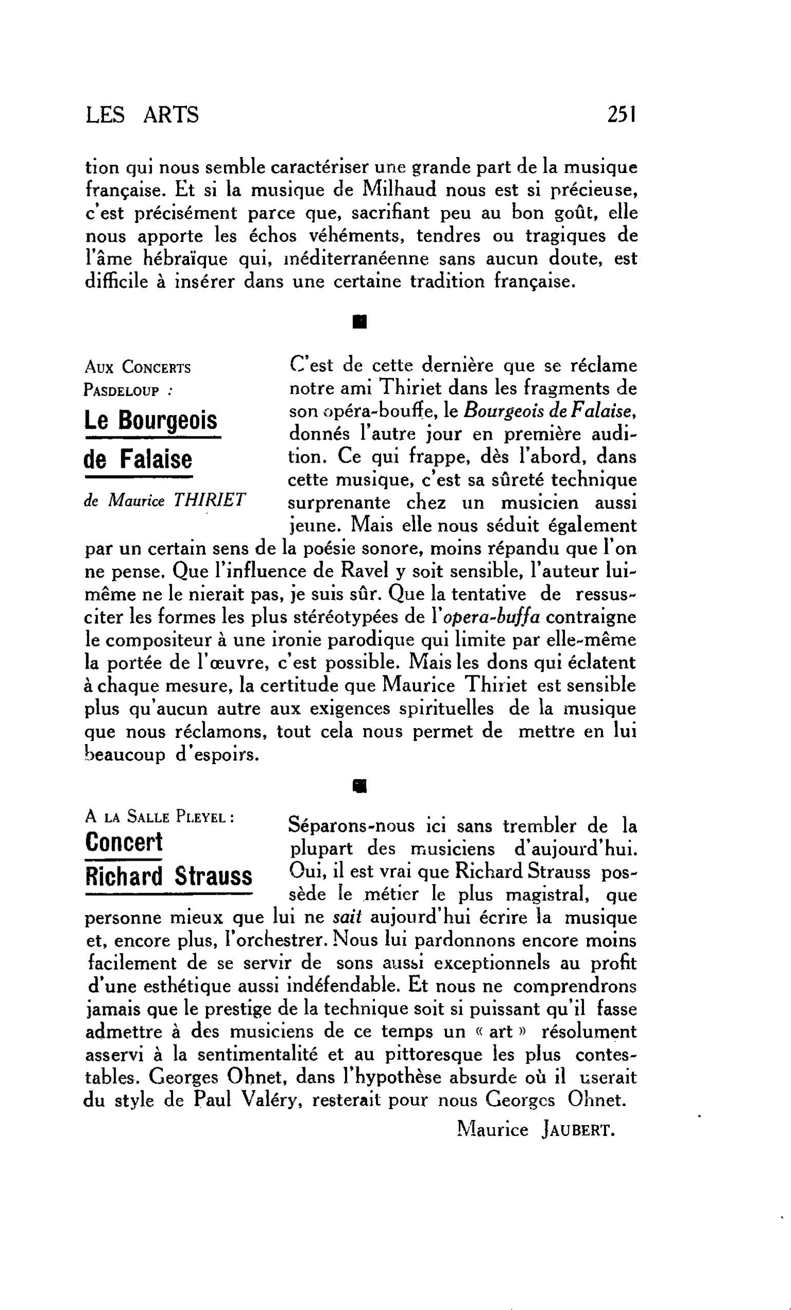 LES ARTS. A la Salle Pleyel : Concert Richard Strauss