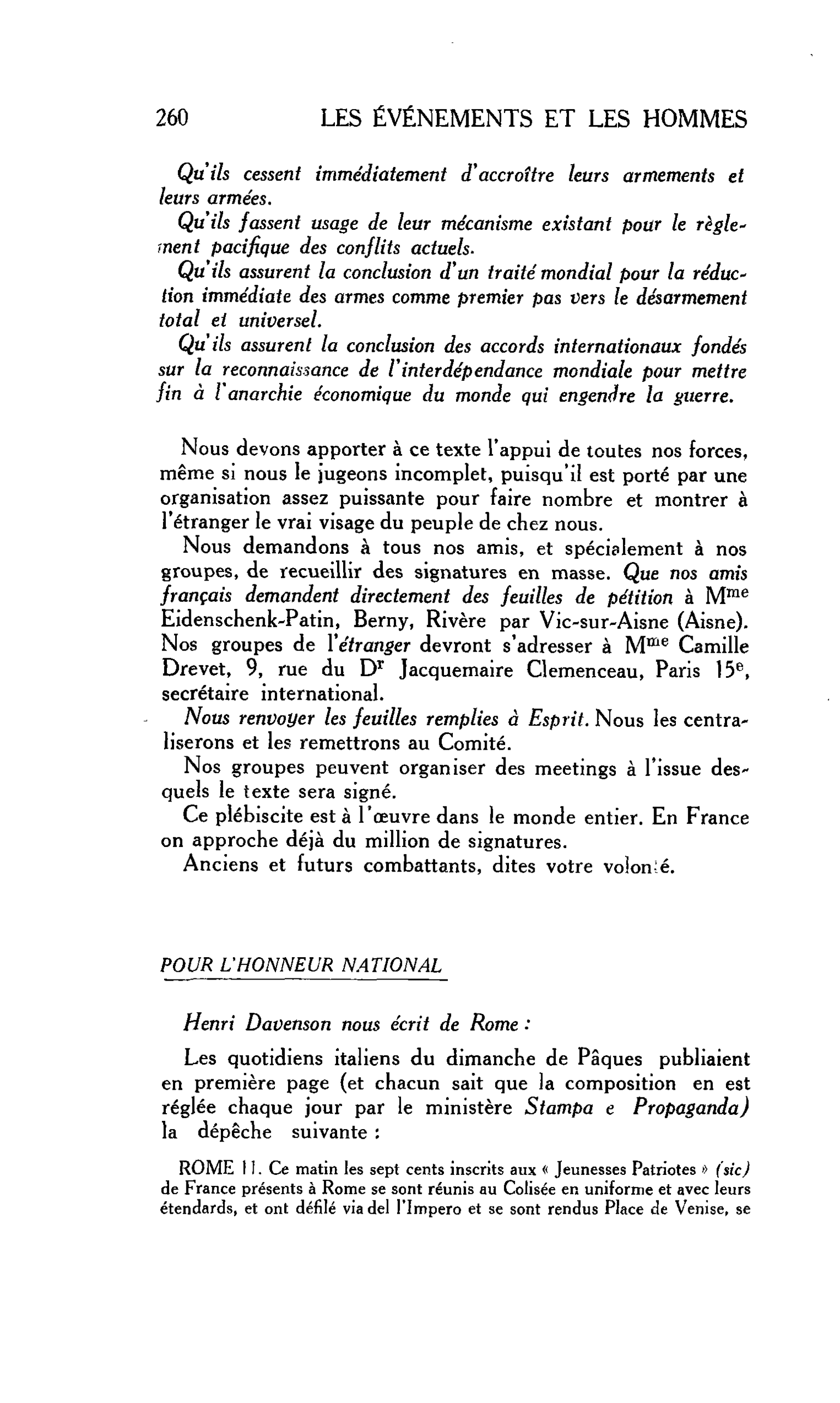 LA CITÉ : POUR L’HONNEUR NATIONAL