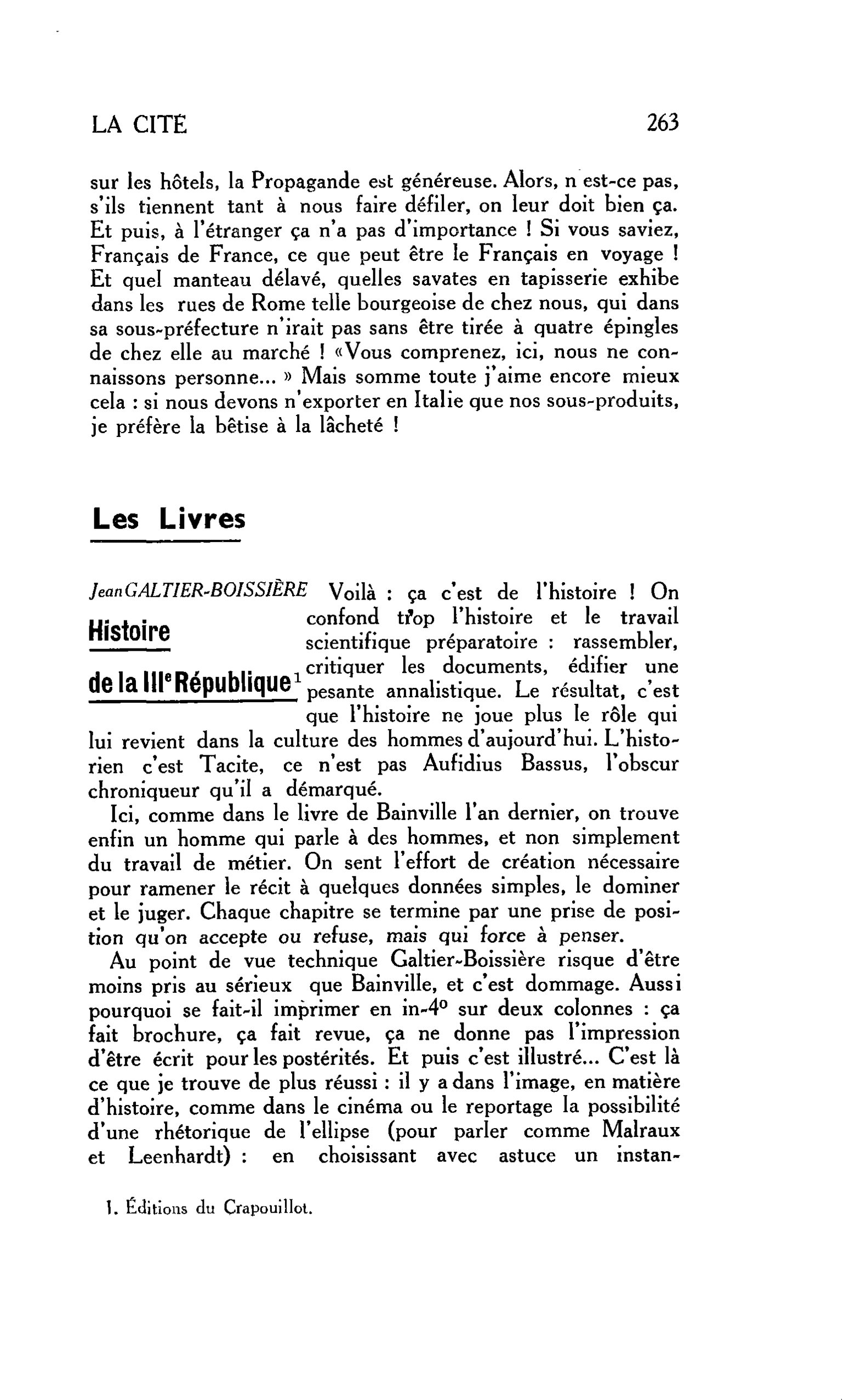 LA CITÉ. Les Livres. Jean GALTIER-BOISSIÈRRE : Histoire de la IIIe République