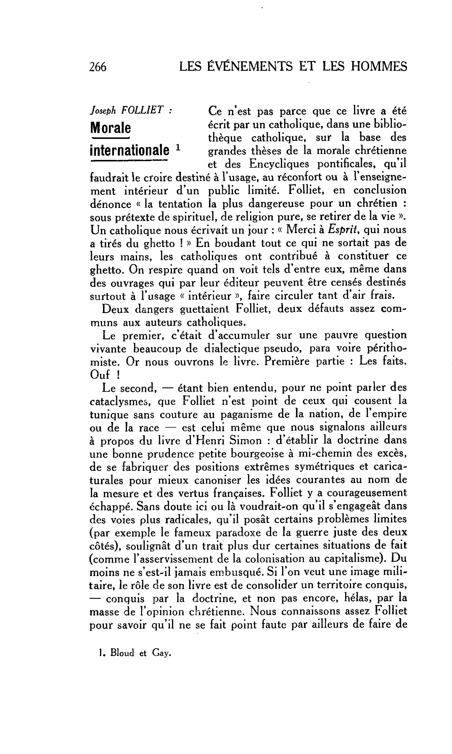LA CITÉ. Joseph FOLLIET : Morale internationale