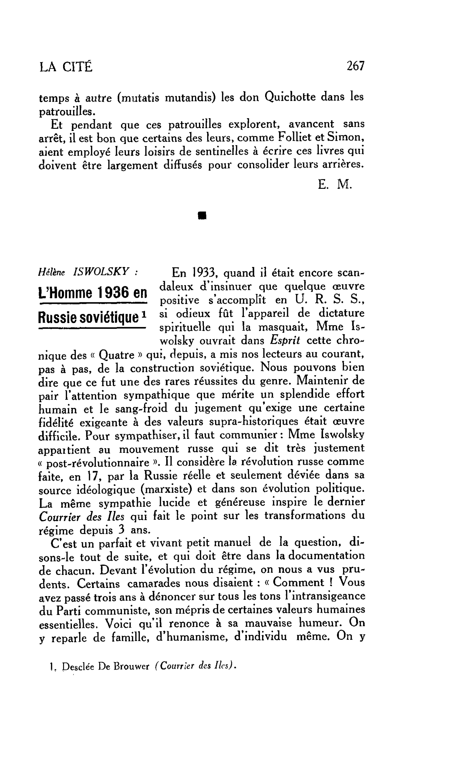 LA CITÉ. Hélène ISWOLSKY : L’Homme 1936 en Russie soviétique
