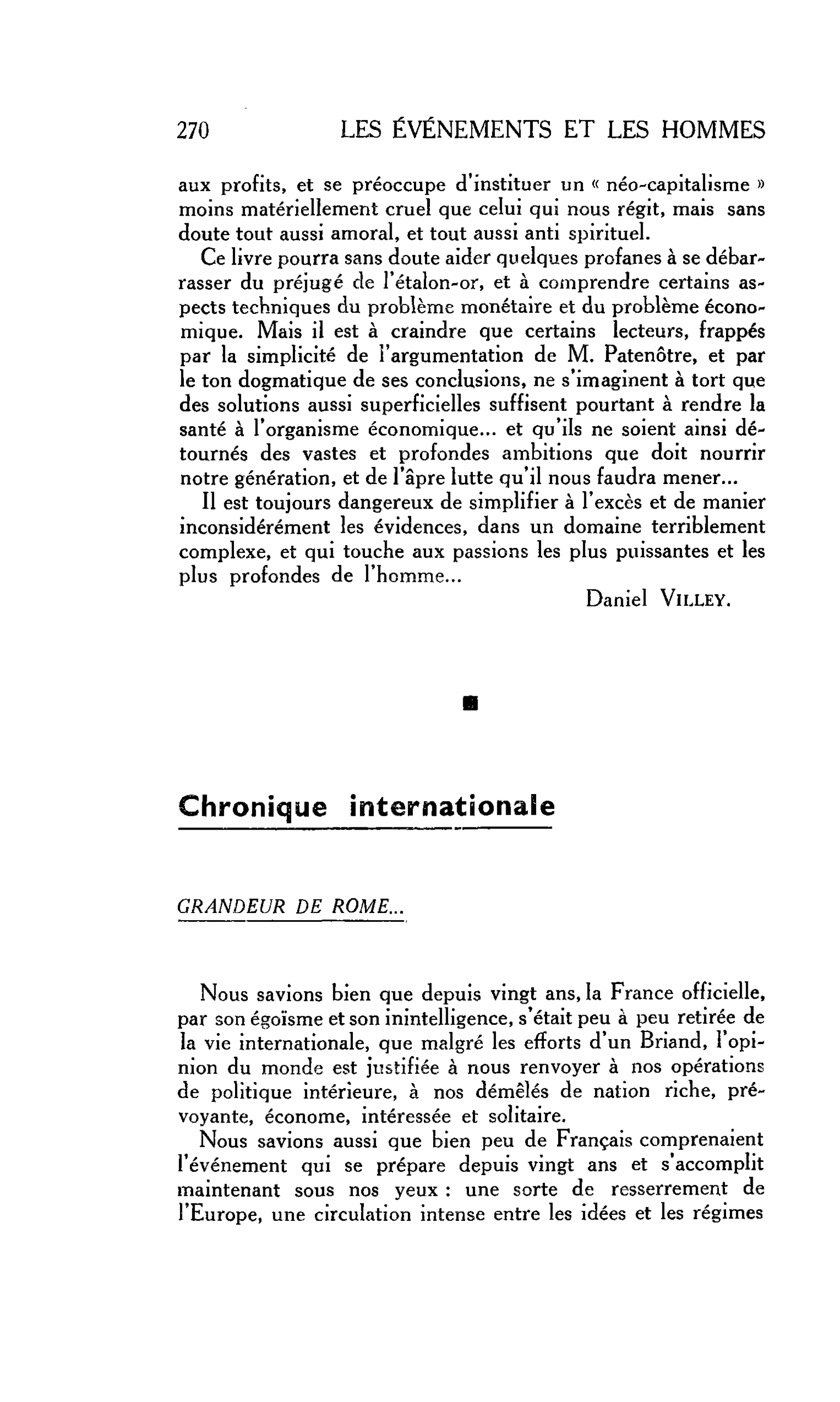 Chronique internationale : GRANDEUR DE ROME
