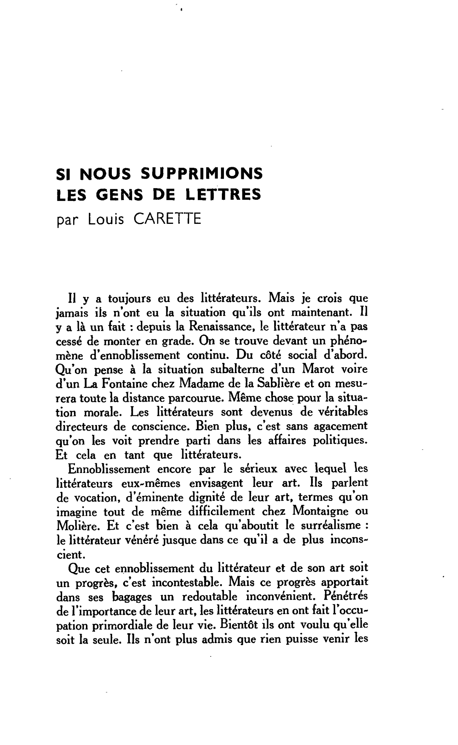 SI NOUS SUPPRIMIONS LES GENS DE LETTRES