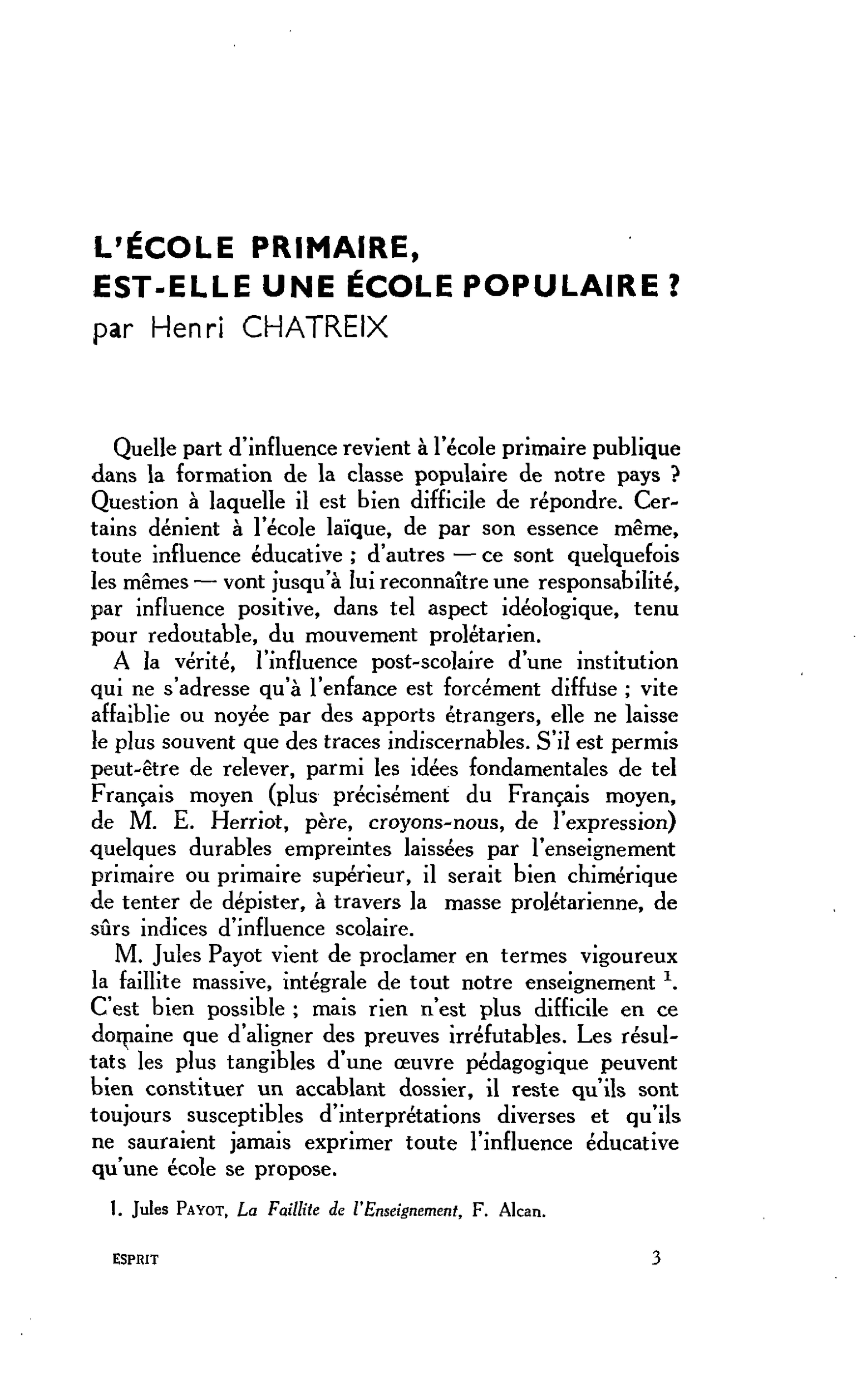 L’ÉCOLE PRIMAIRE, EST-ELLE UNE ÉCOLE POPULAIRE ?