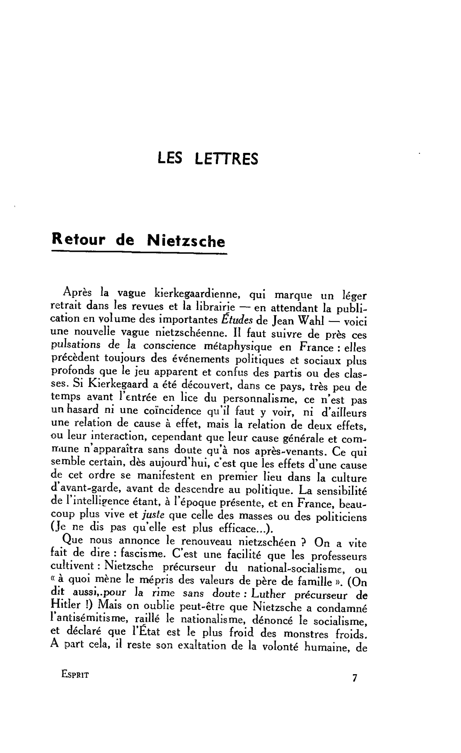LES LETTRES : Retour de Nietzsche