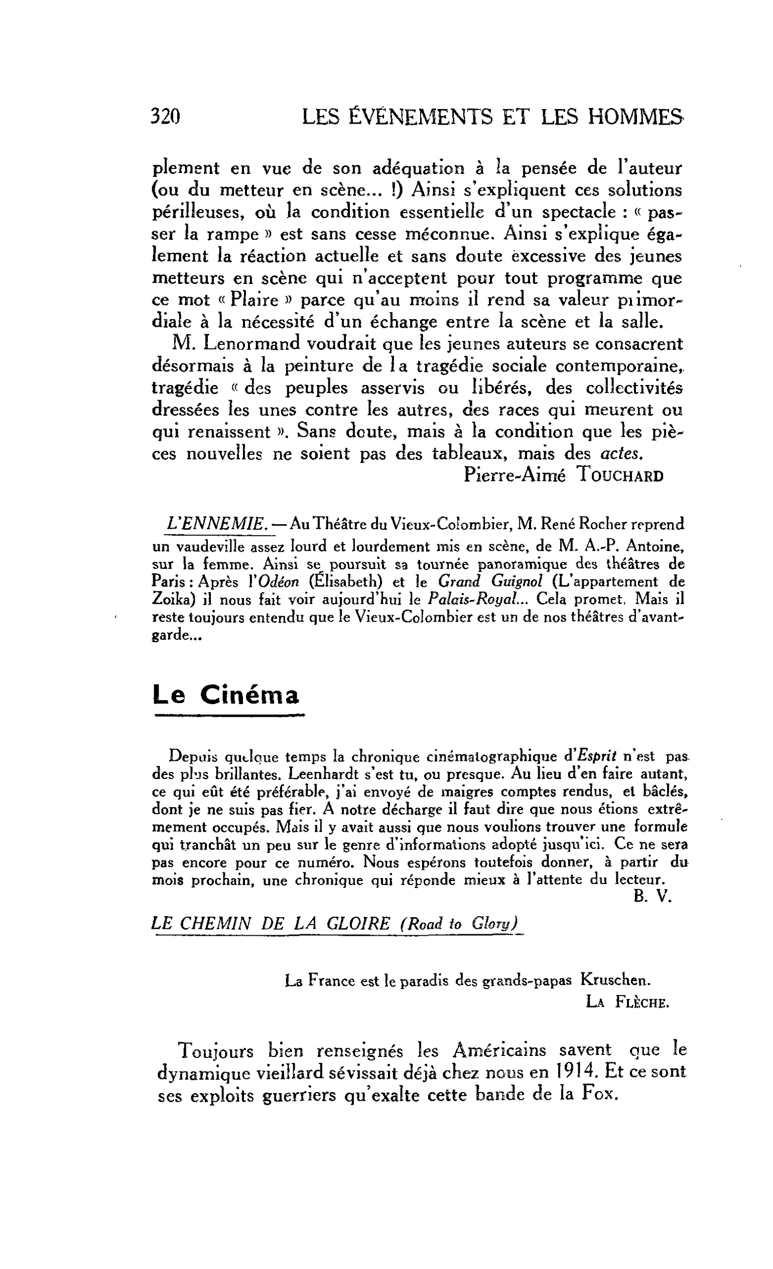 LES ARTS : LE CHEMIN DE LA GLOIRE (Road to Glory)