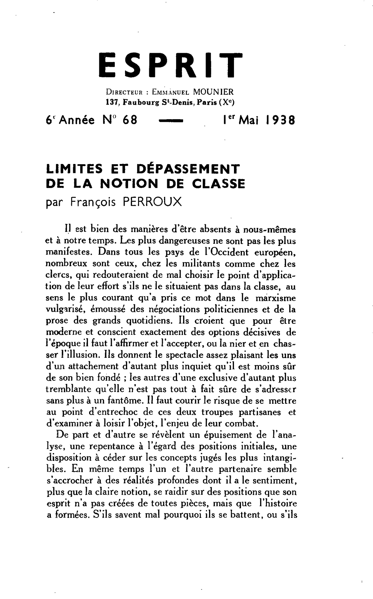 LIMITES ET DÉPASSEMENT DE LA NOTION DE CLASSE