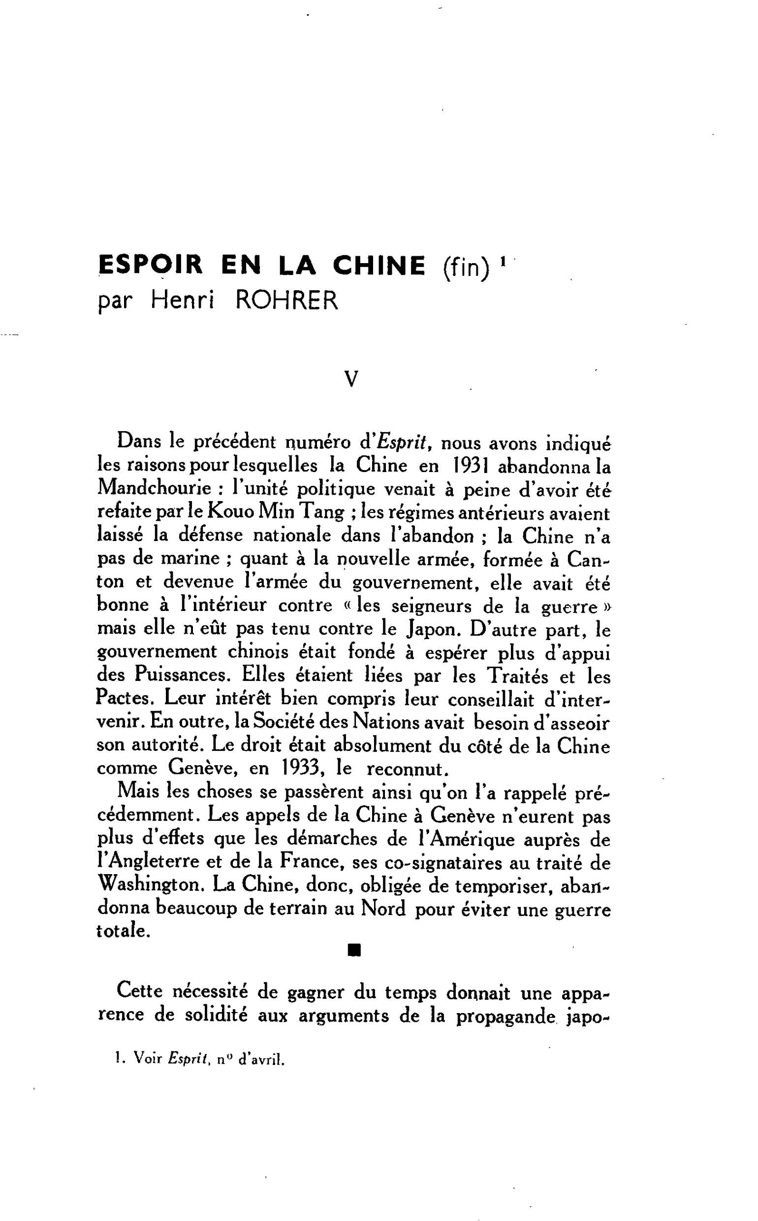 ESPOIR EN LA CHINE (fin)