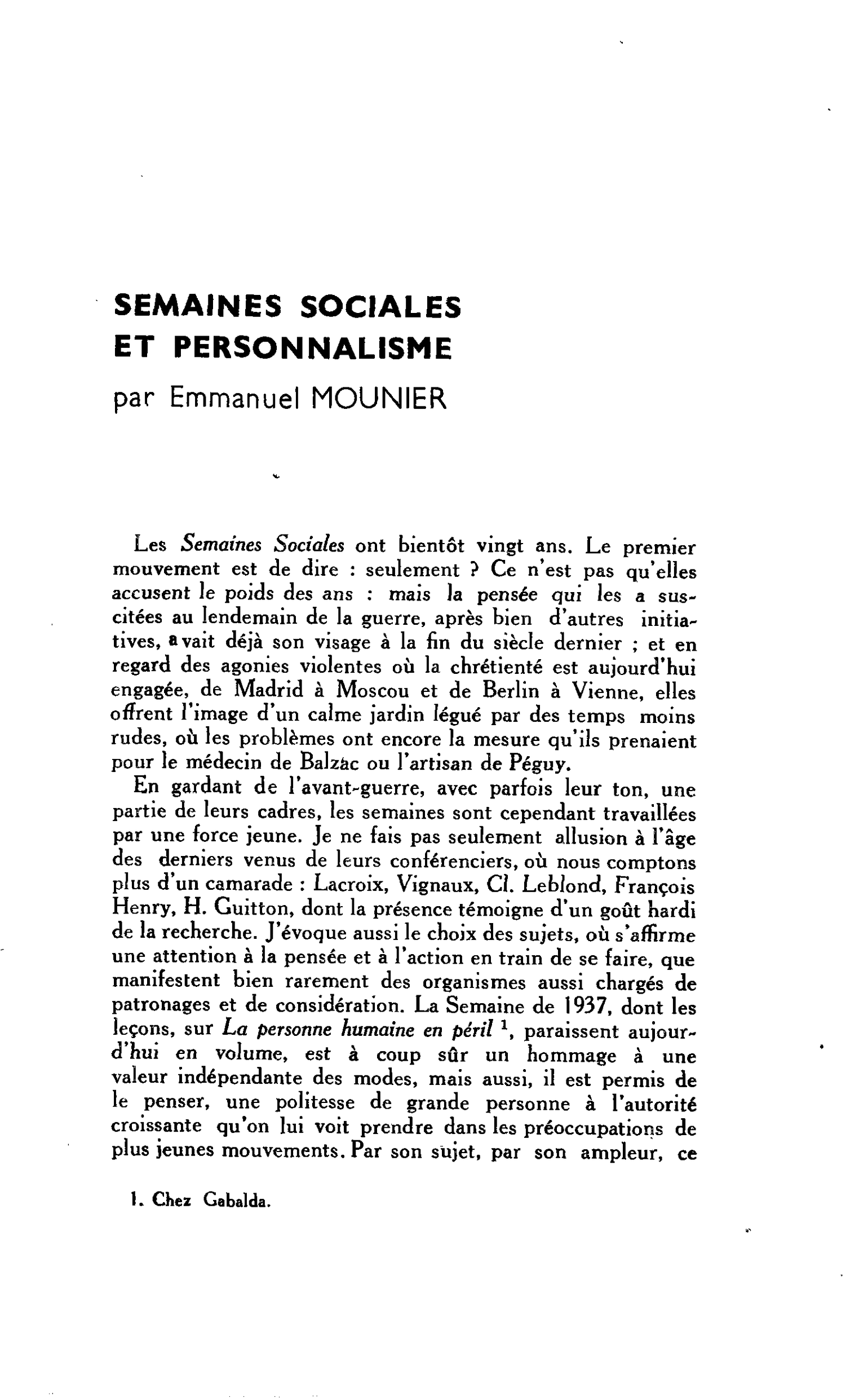 SEMAINES SOCIALES ET PERSONNALISME