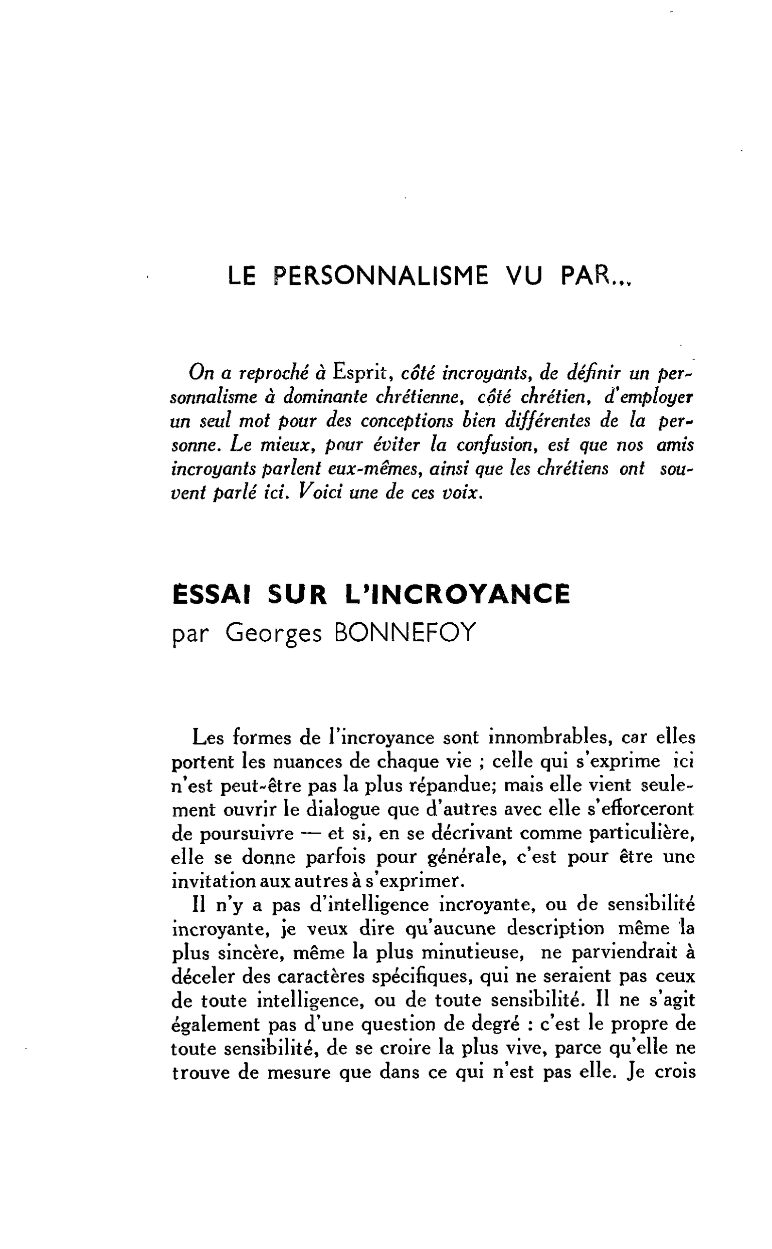ESSAI SUR L’INCROYANCE