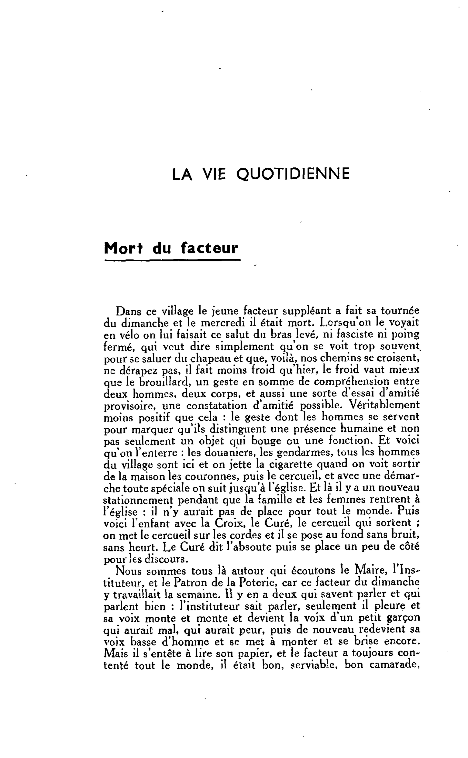 LA VIE QUOTIDIENNE : Mort du facteur