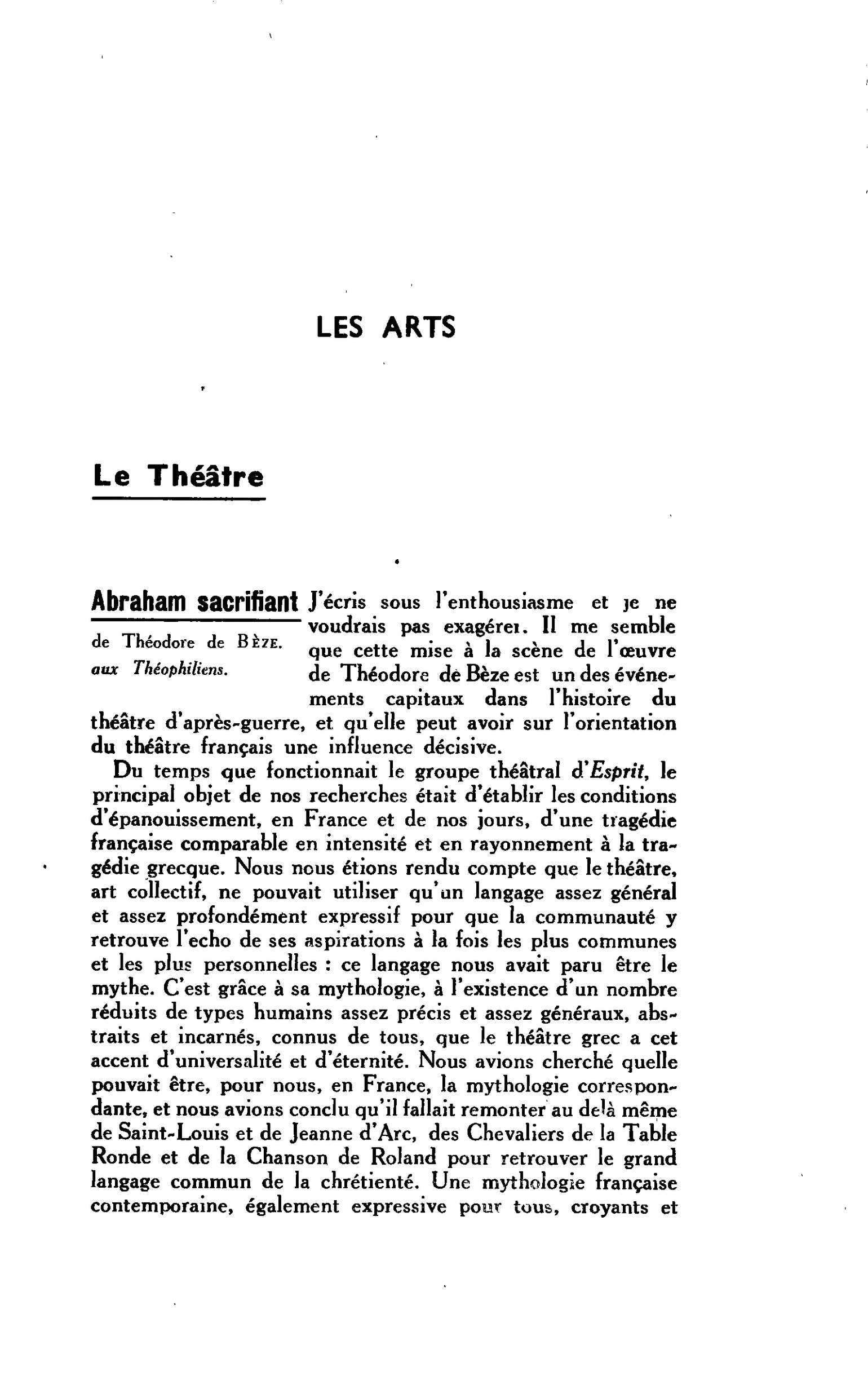 LES ARTS. Le Théâtre Abraham sacrifiant de Théodore de Bèze aux Théophiliens