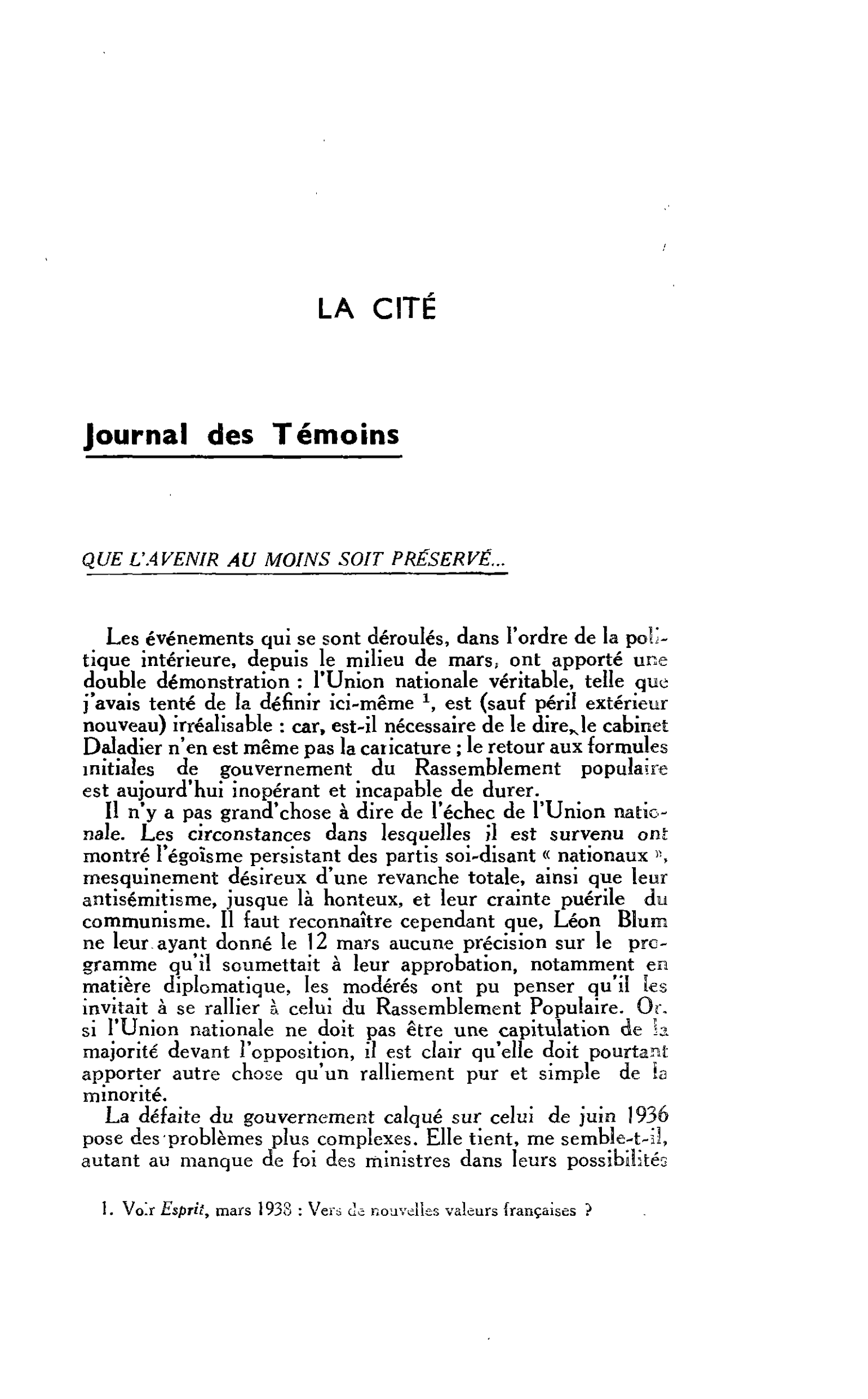 La Cité. Journal des Témoins : que l’avenir au moins soit préservé
