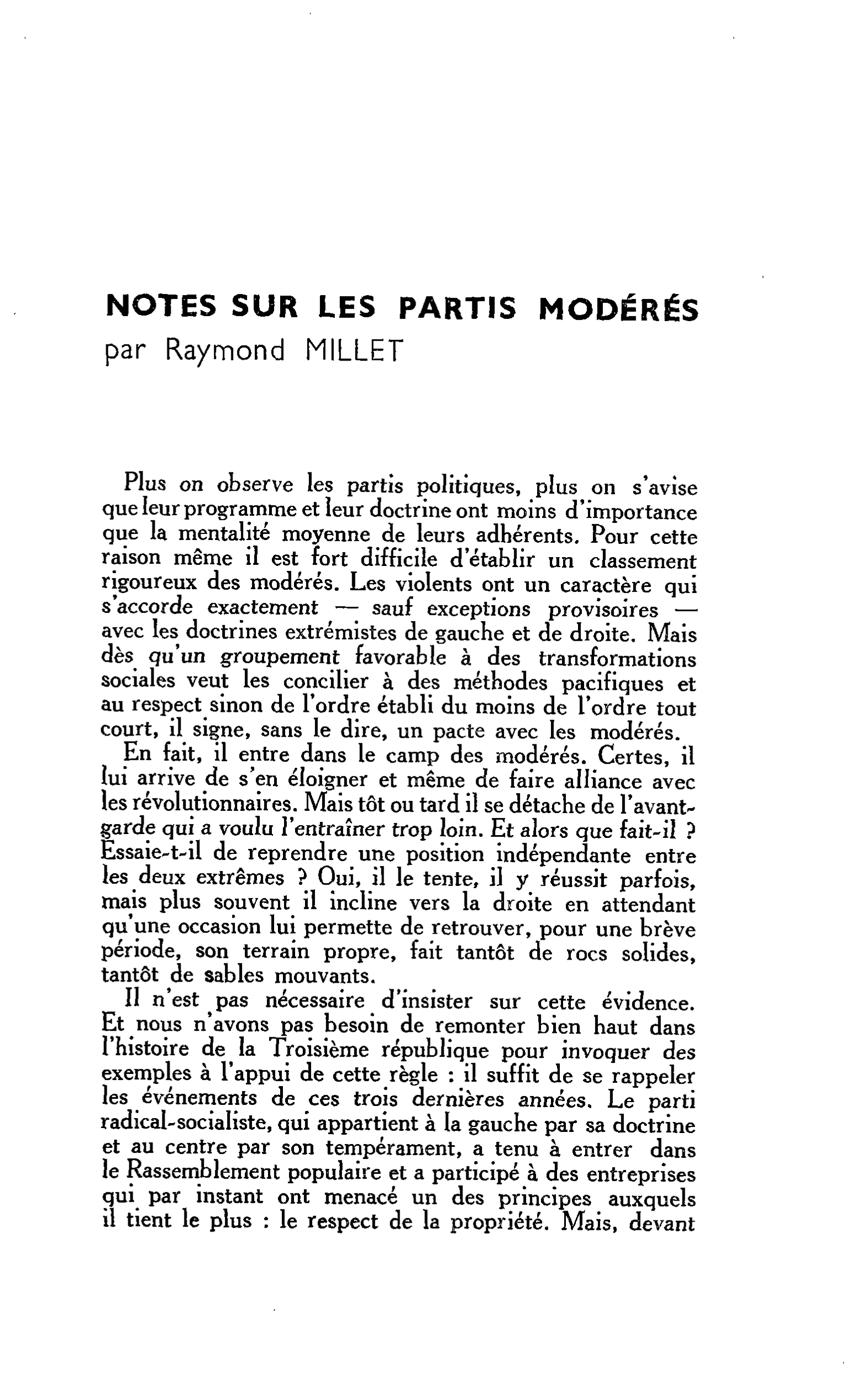 NOTES SUR LES PARTIS MODÉRÉS
