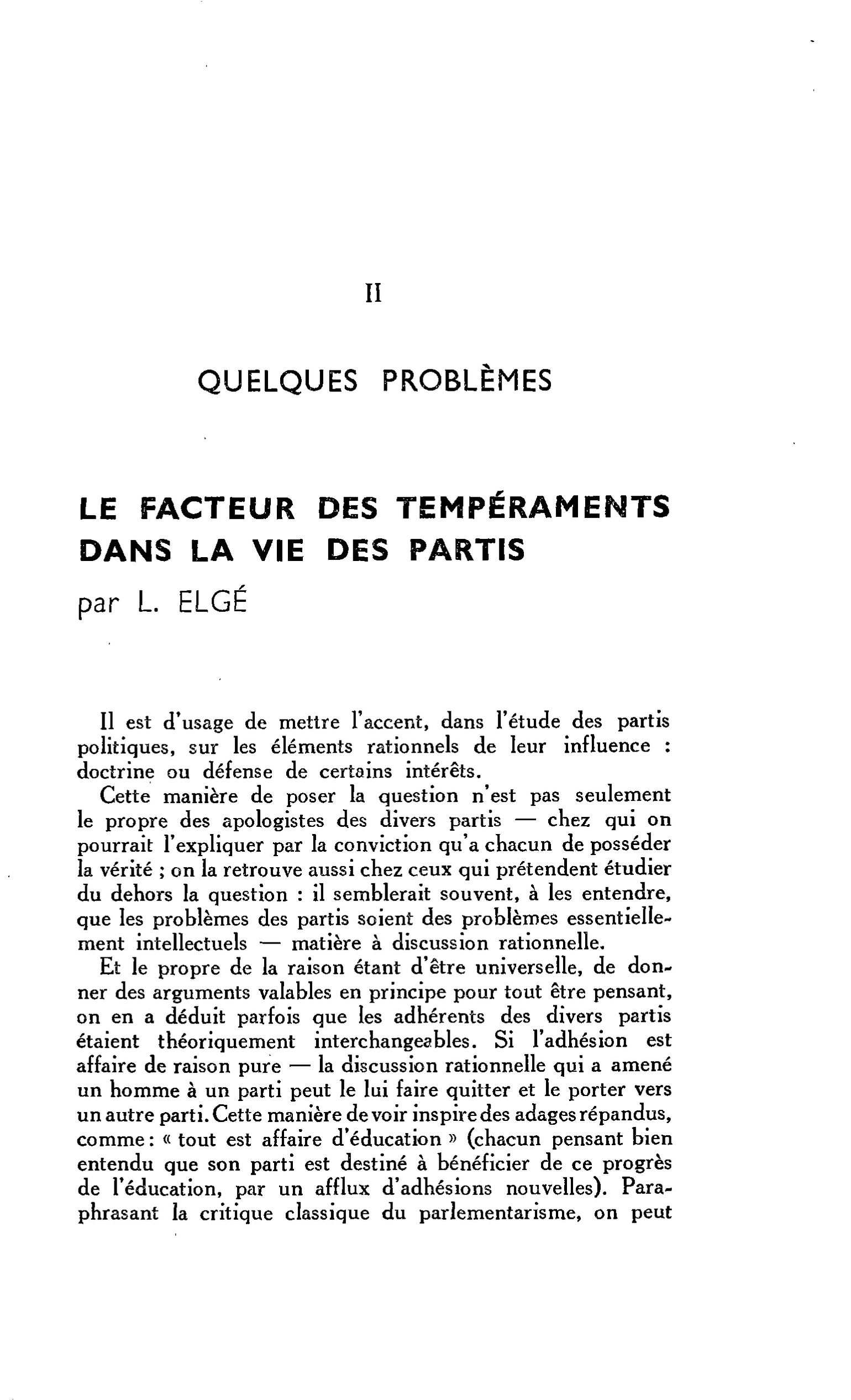 LE FACTEUR DES TEMPÉRAMENTS DANS LA VIE DES PARTIS