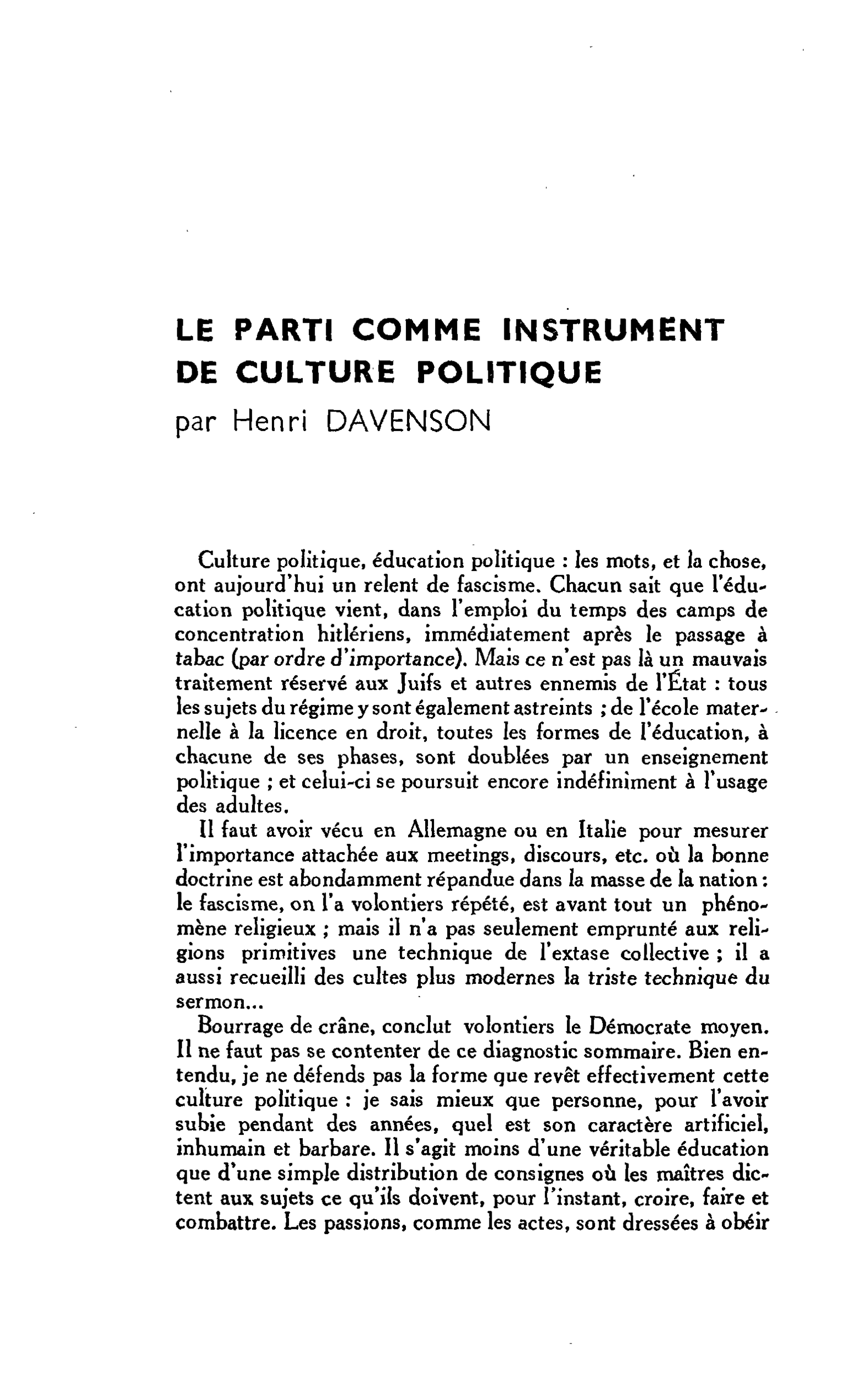 LE PARTI COMME INSTRUMENT DE CULTURE POLITIQUE