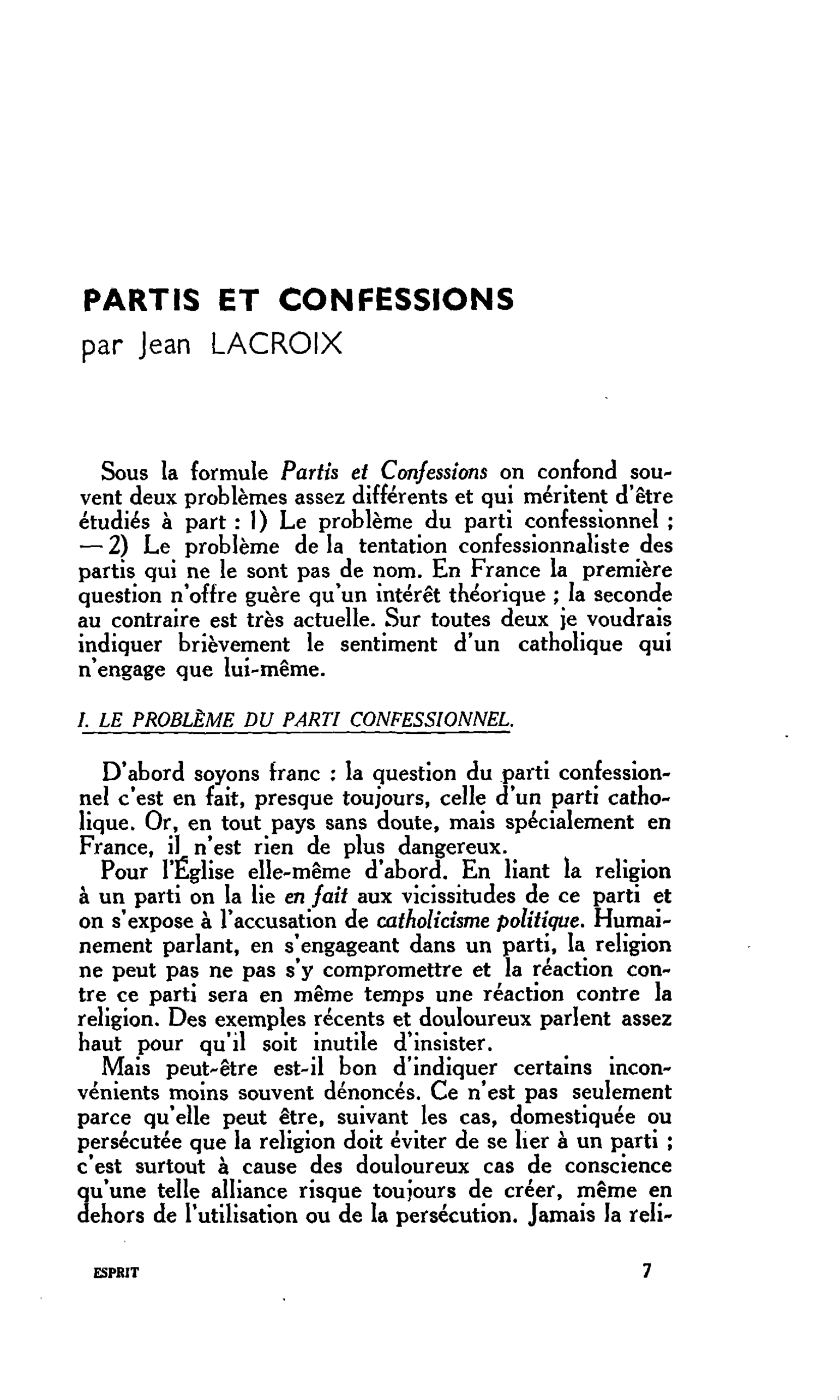 Partis et confessions