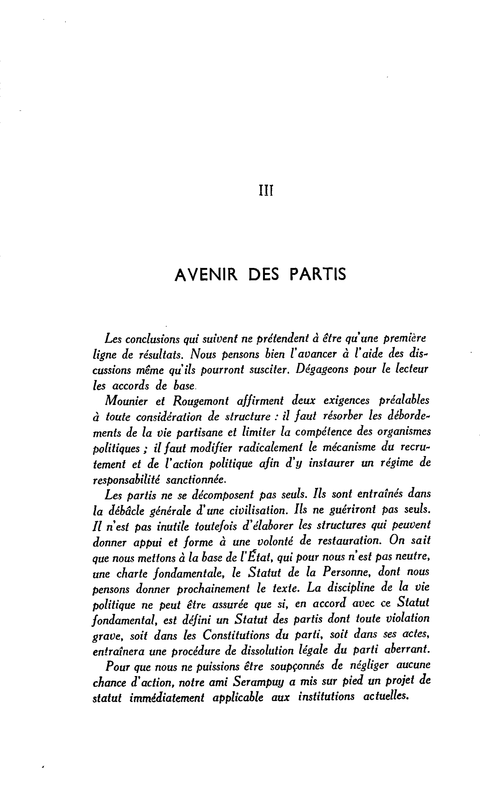 III AVENIR DES PARTIS