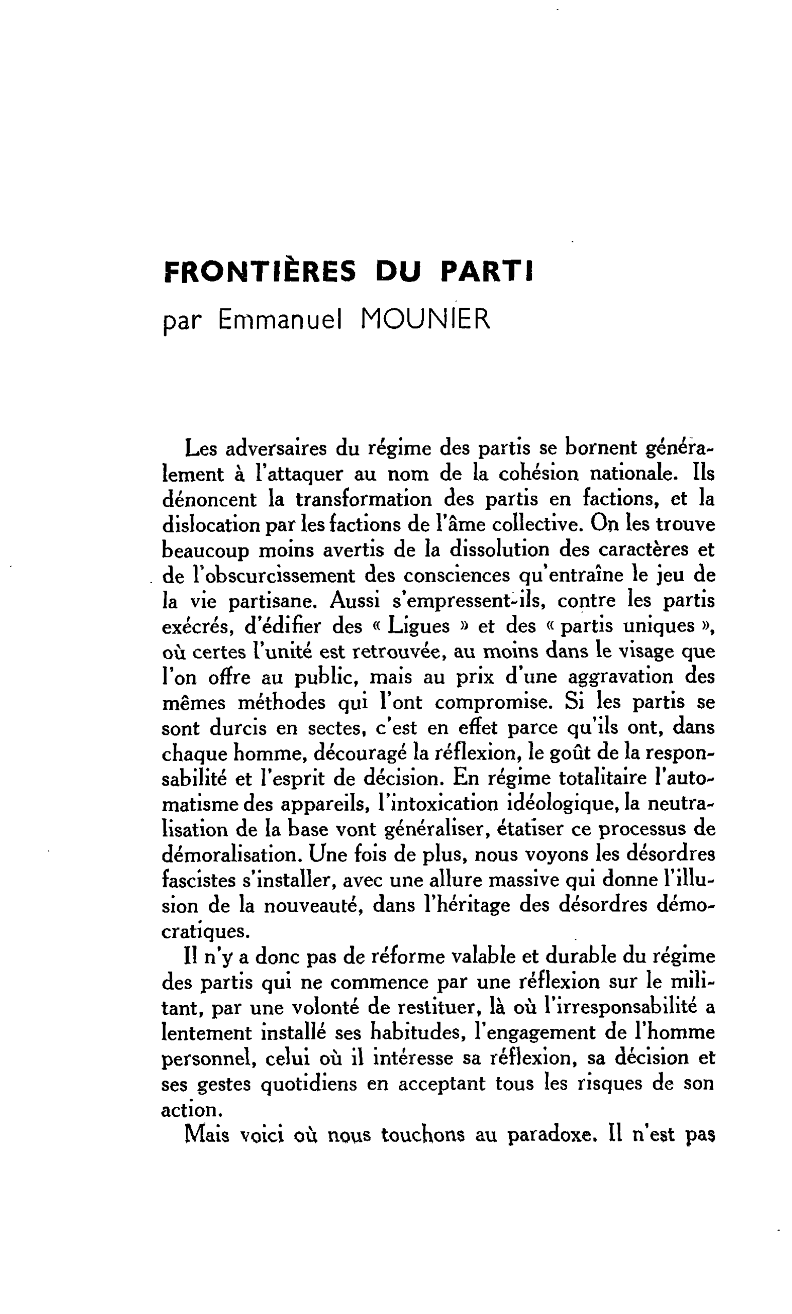 FRONTIÈRES DU PARTI