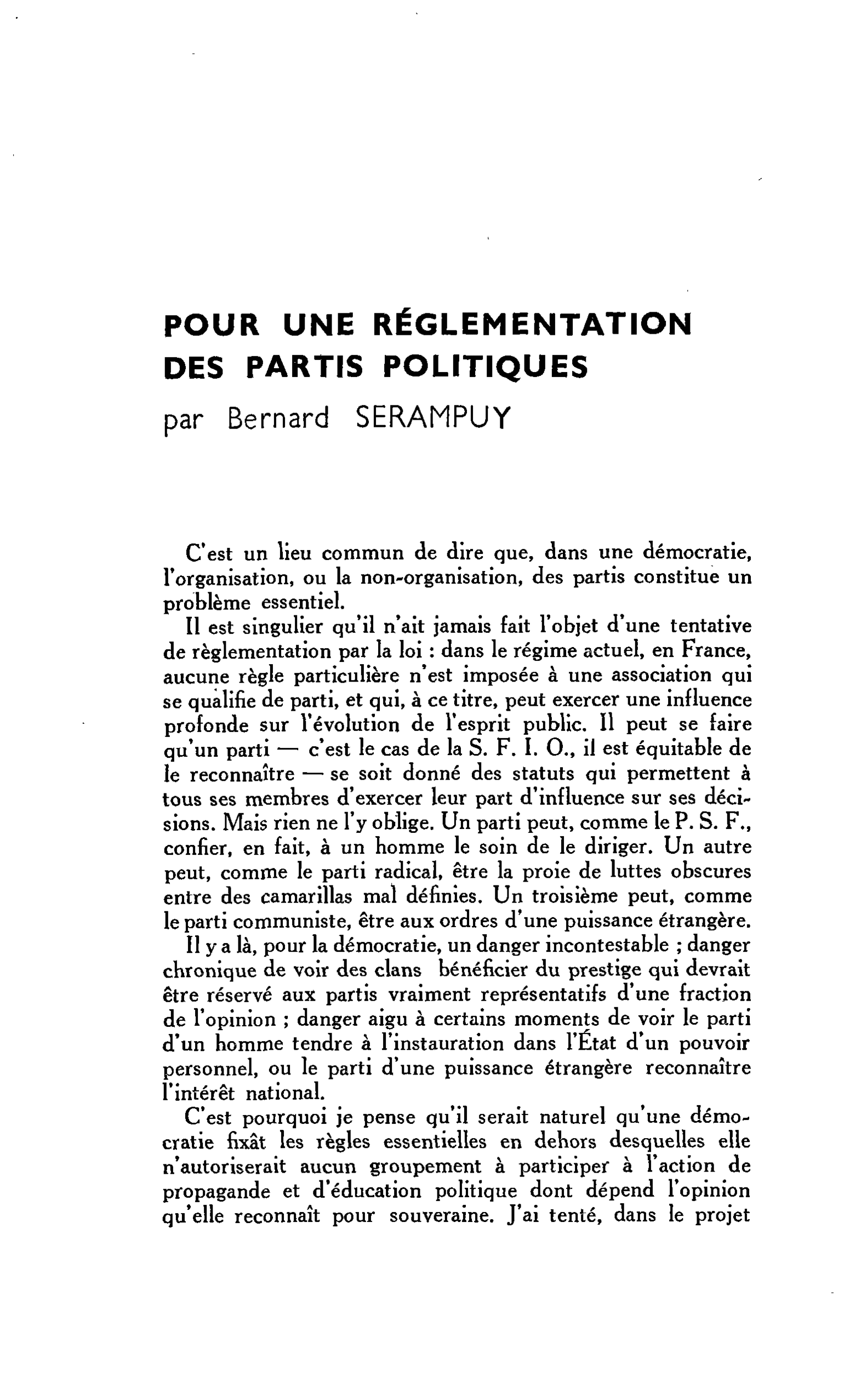Pour une réglementation des partis politiques