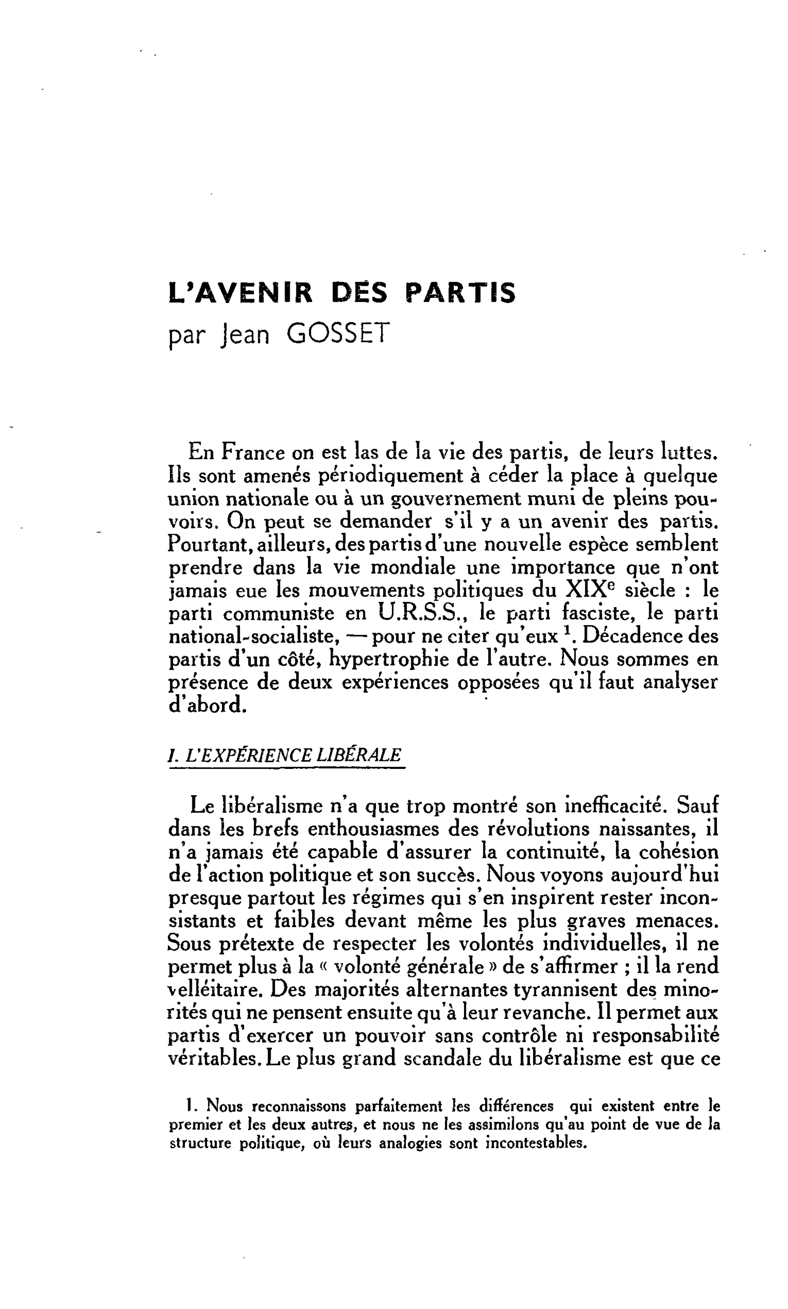L’AVENIR DES PARTIS