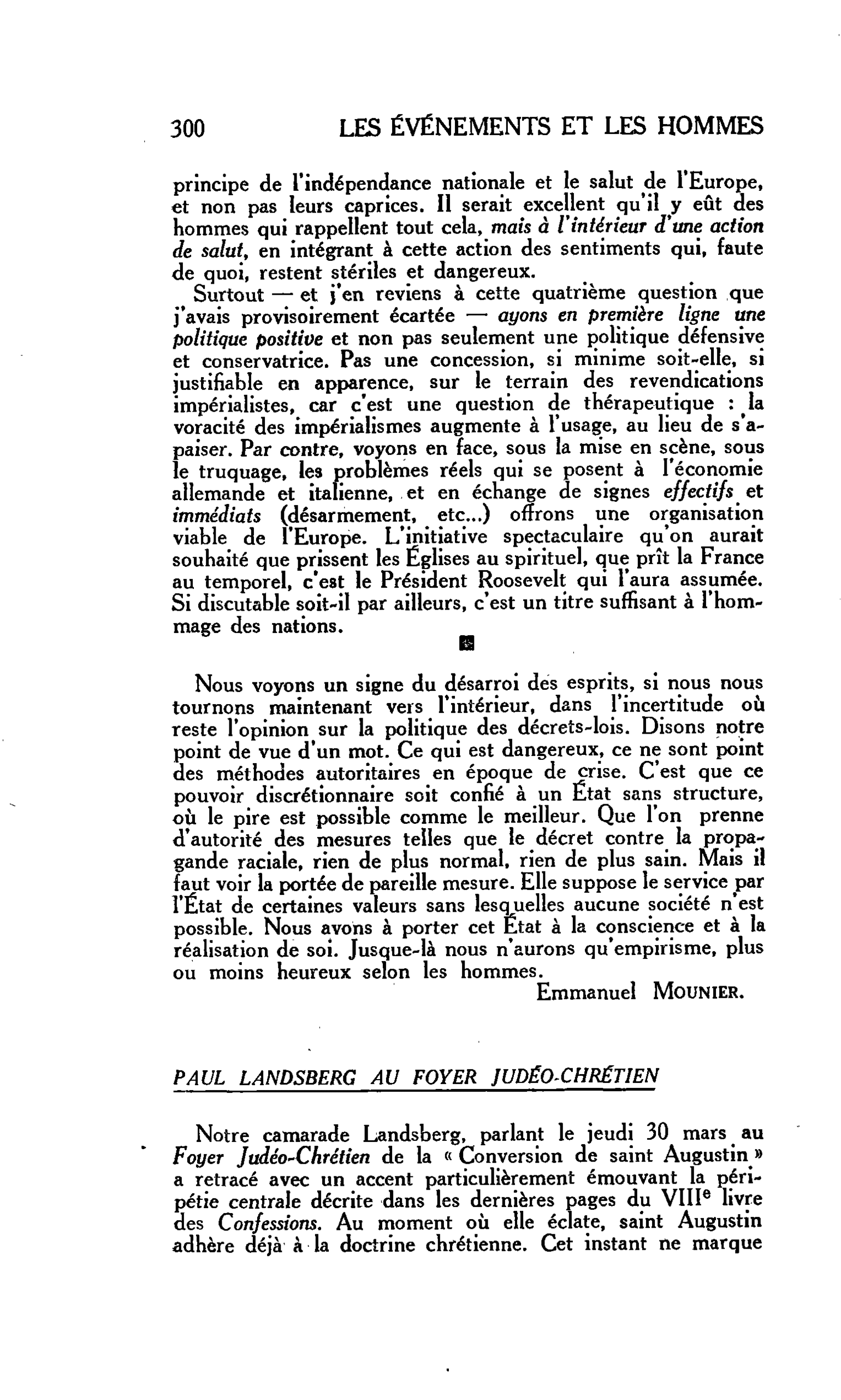 Journal des Témoins : PAUL LANDSBERG AU FOYER JUDÉO-CHRÉTIEN