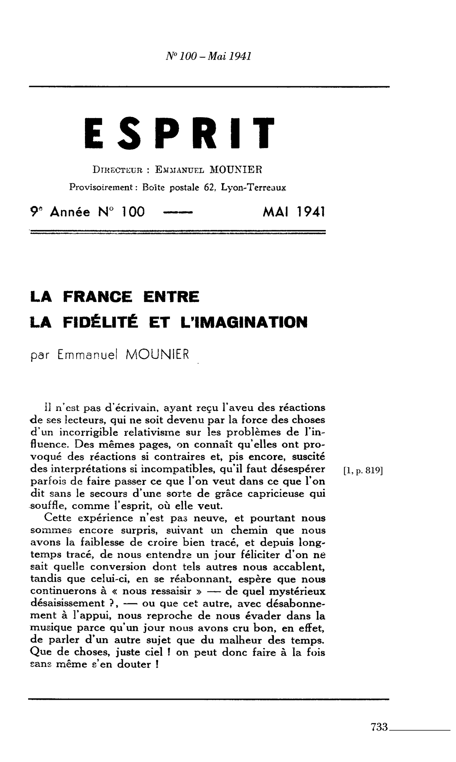 LA FRANCE ENTRE LA FIDÉLITÉ ET L’IMAGINATION