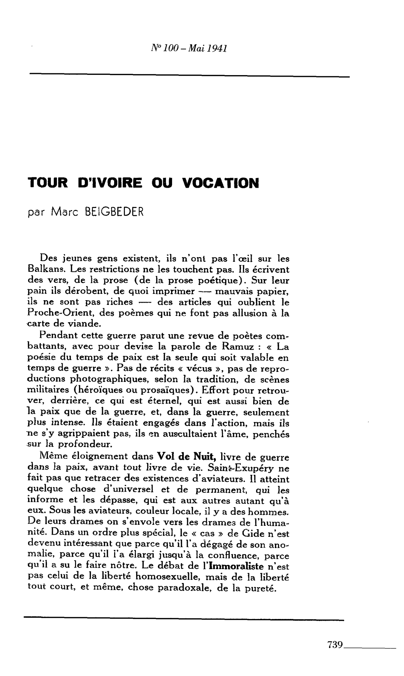TOUR D’IVOIRE OU VOCATION