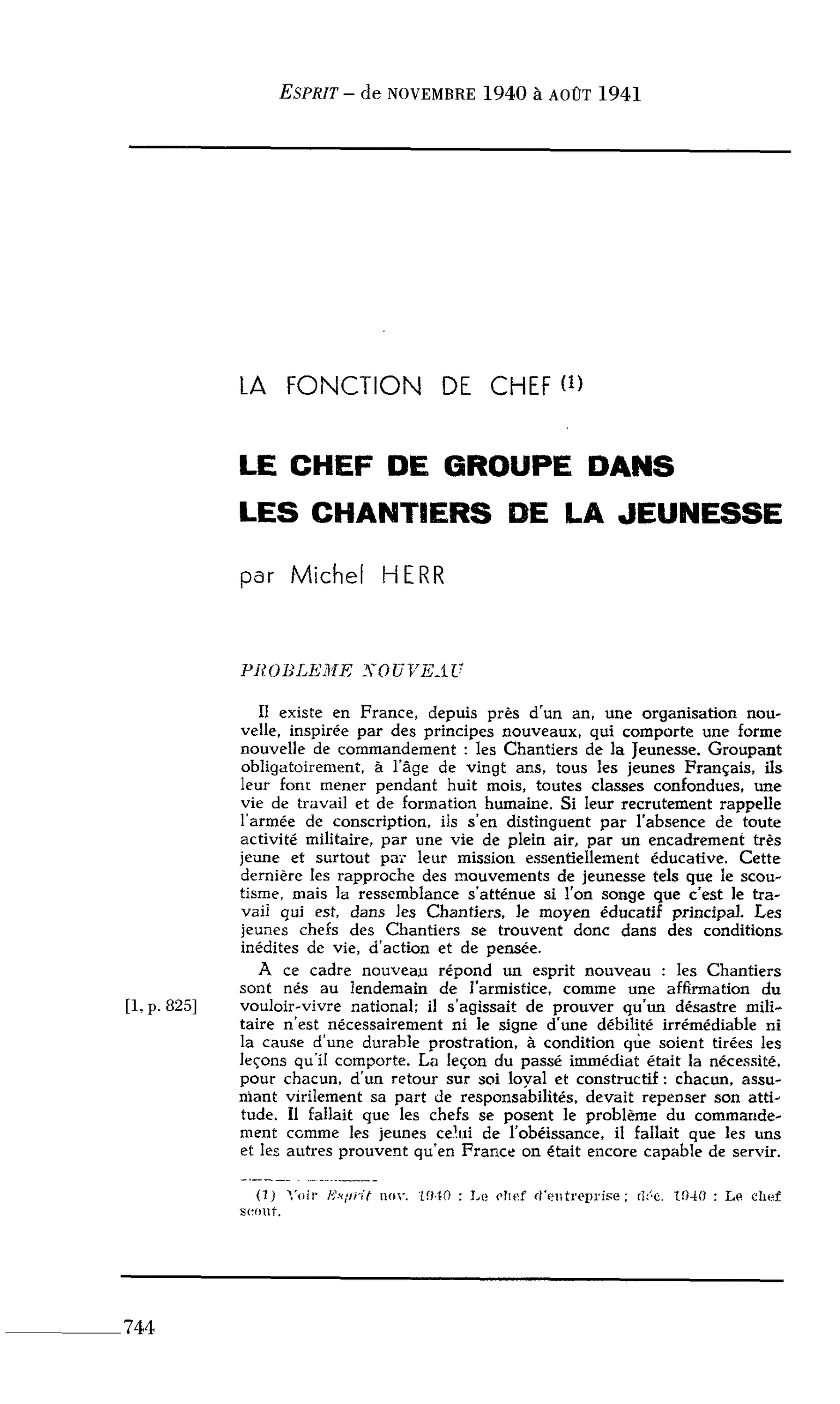 LA FONCTION DE CHEF LE CHEF DE GROUPE DANS LES CHANTIERS DE LA JEUNESSE