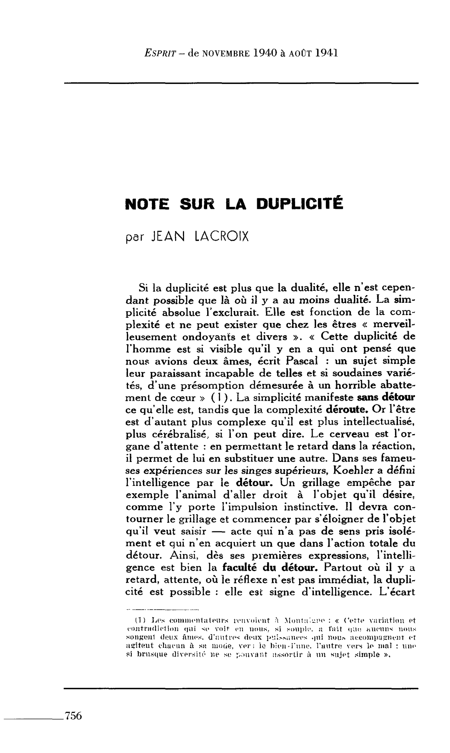 Note sur la duplicité