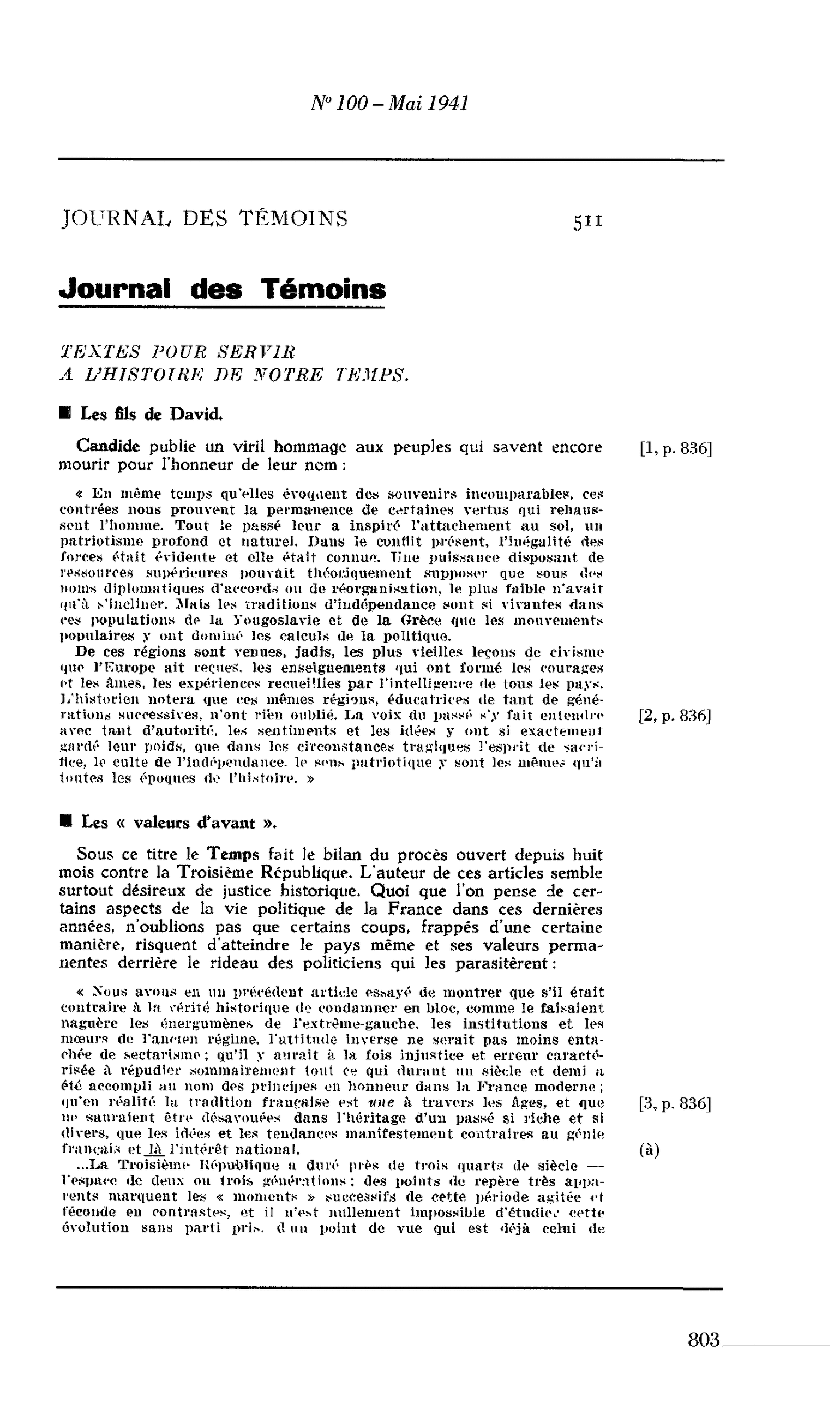 Journal des Témoins. TEXTES POUR SERVIR A L’HISTOIRE DE NOTRE TEMPS : Les fils de David