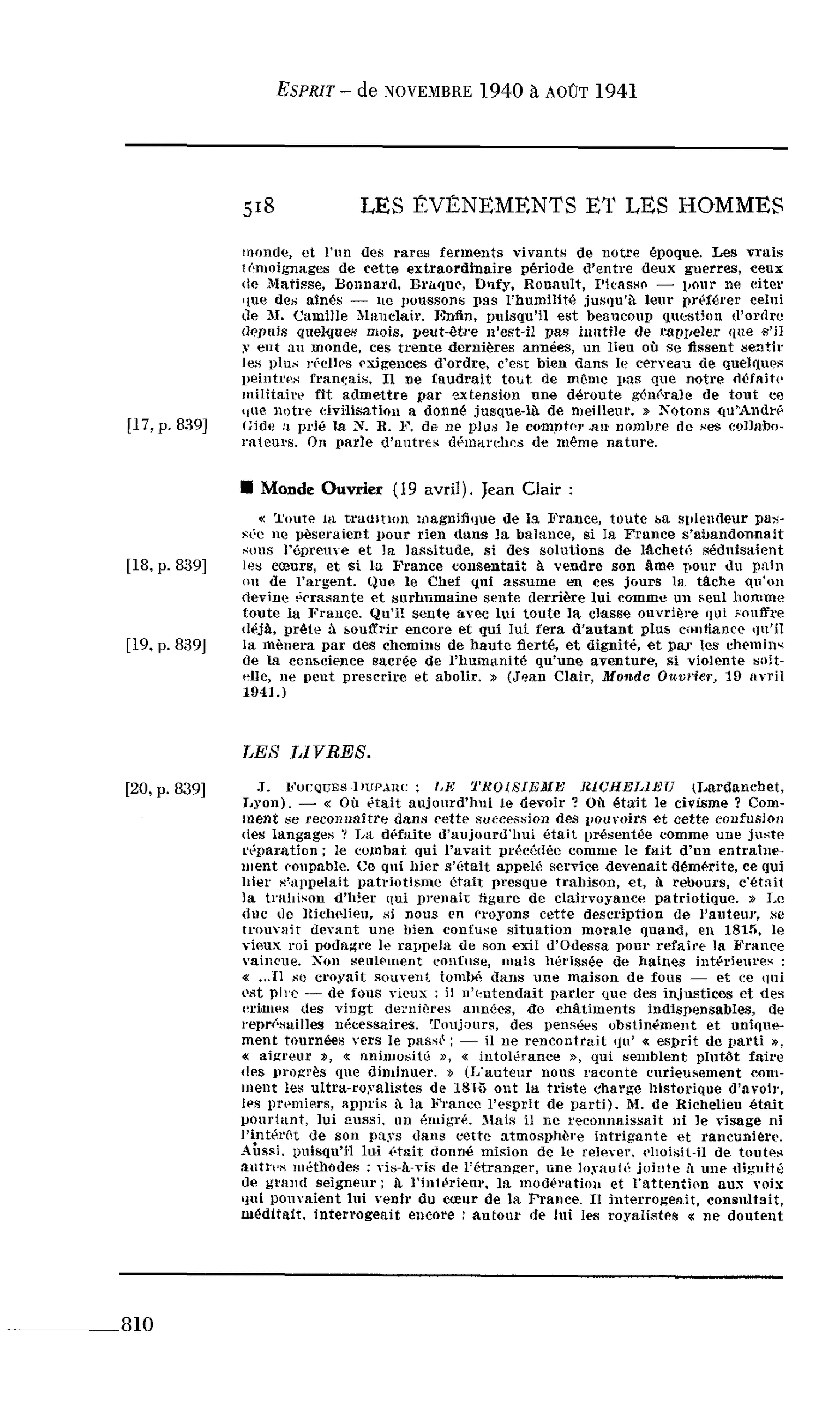 Journal des Témoins. LES LIVRES. T. Korories-Hupauc : LE TROISIEME RICHELIEU (Lardanehet, Lyon)