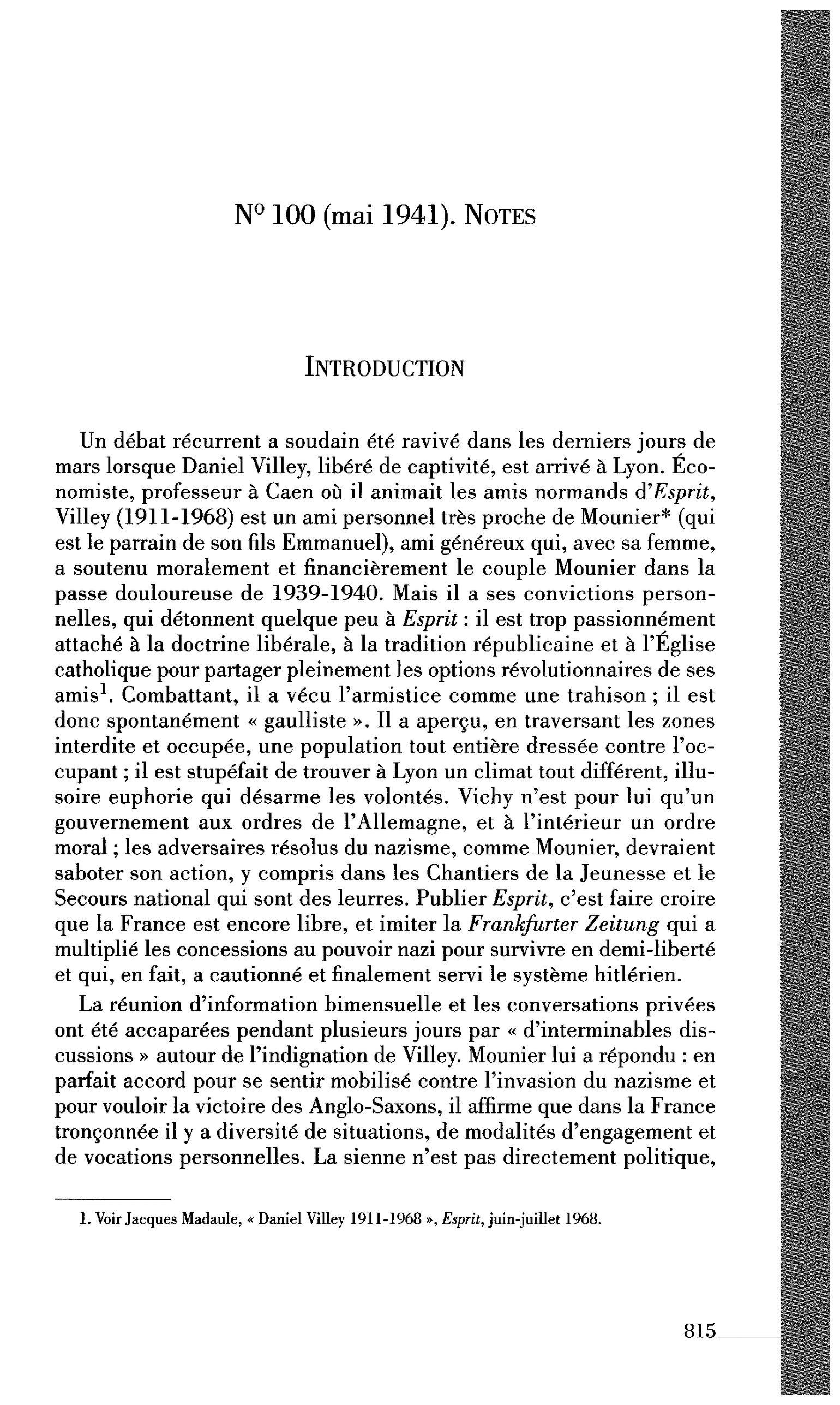 N 100 (mai 1941). NOTES INTRODUCTION