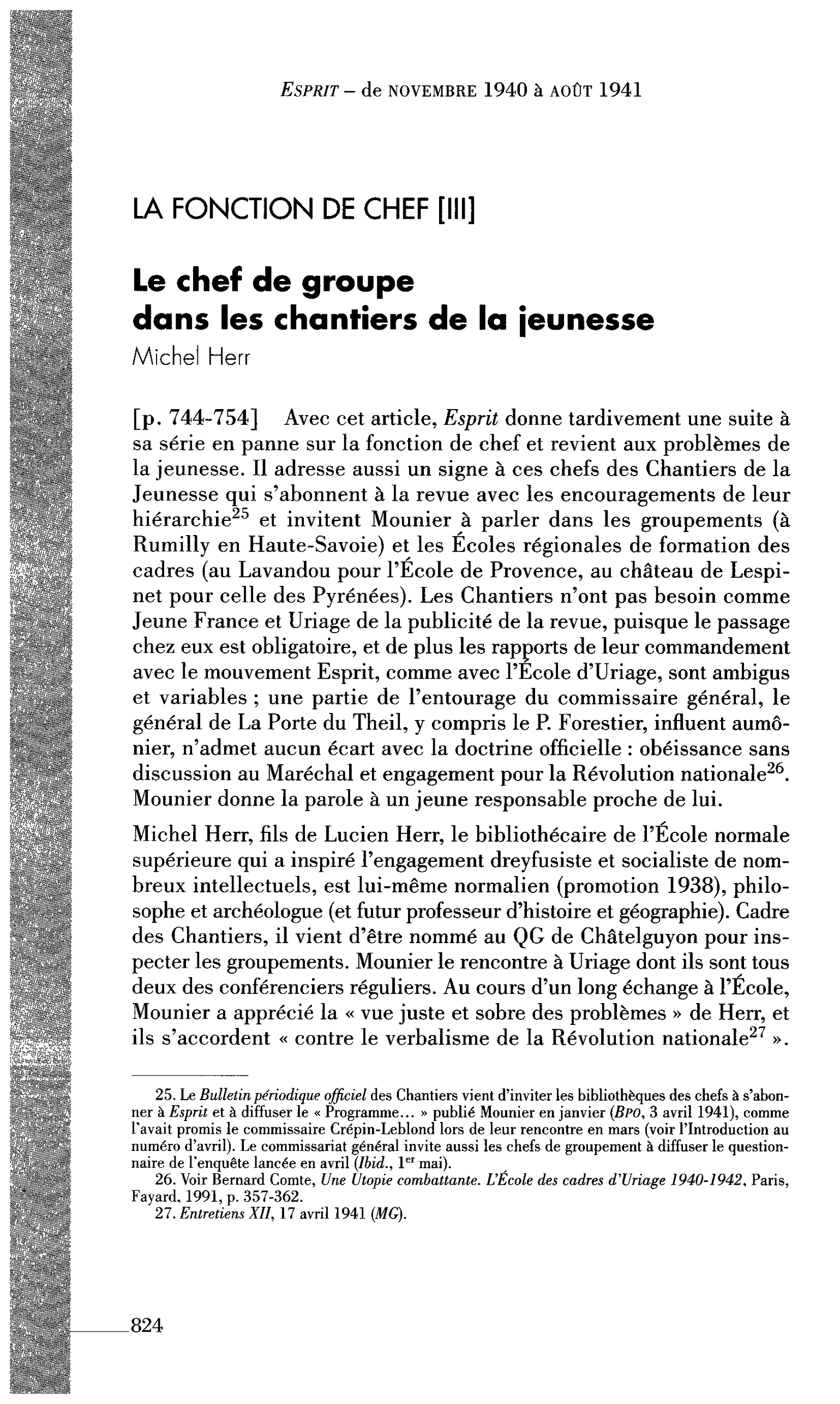 LA FONCTION DE CHEF [III] : Le chef de groupe dans les chantiers de la jeunesse (par Herr Michel)