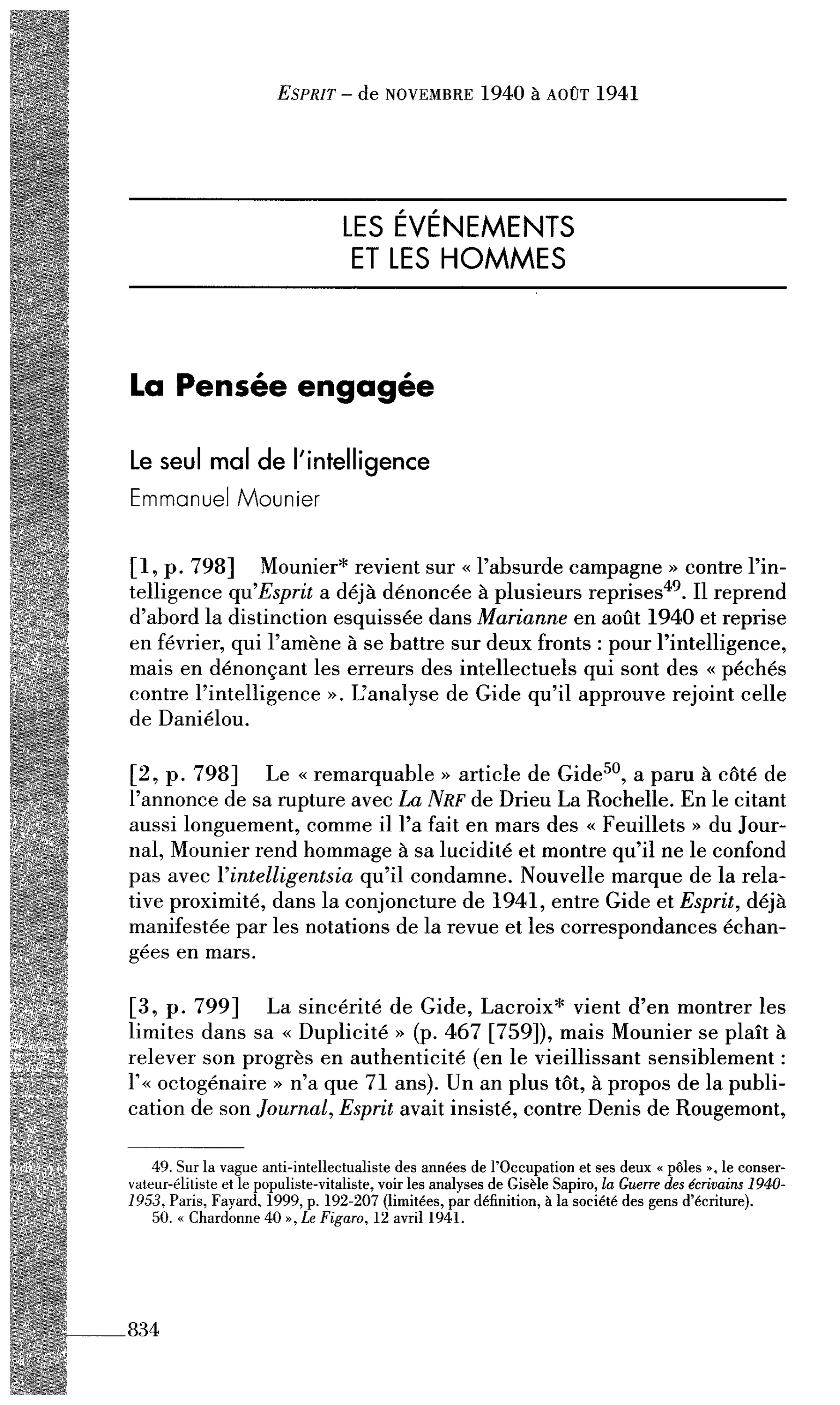 La Pensée engagée : Le seul mal de l’intelligence (par Mounier Emmanuel)