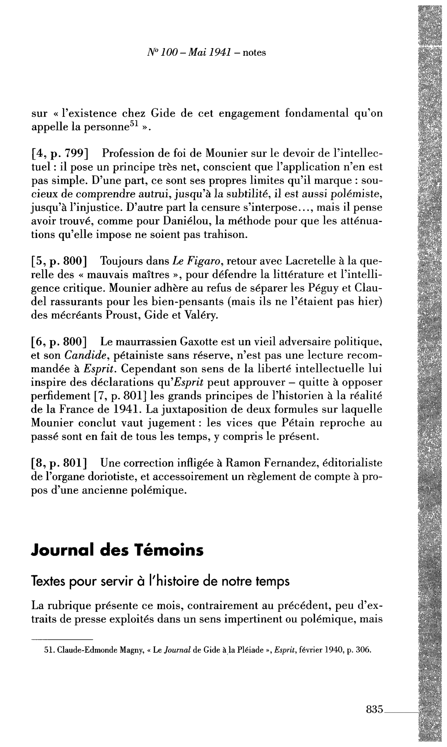 Journal des Témoins : Textes pour servir à l’histoire de notre temps